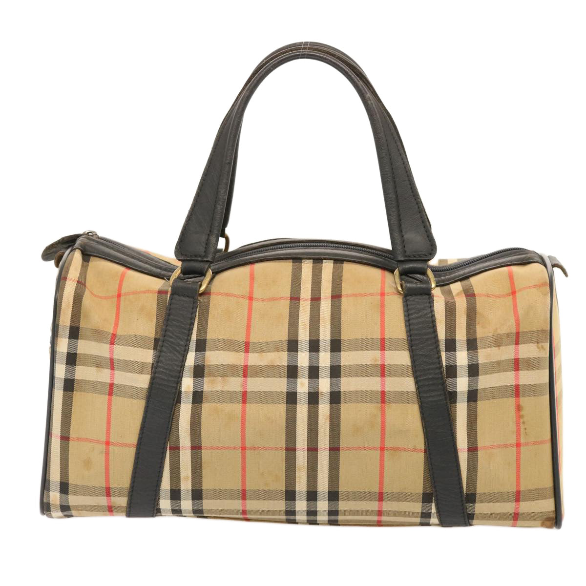 BURBERRYSs Nova Check Boston Bag Canvas Beige Auth 73347