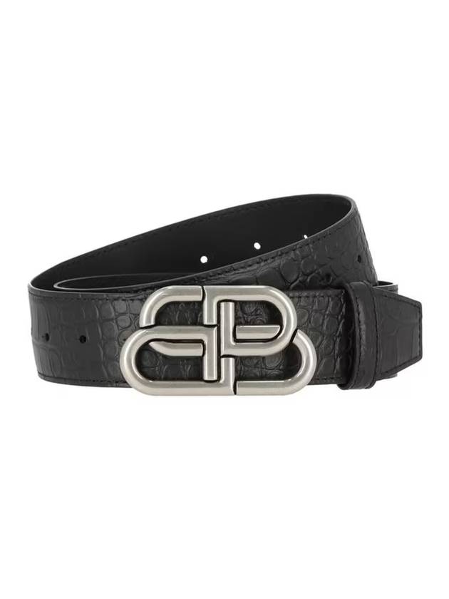 Luxury Balenciaga  BB Logo Buckle Belt Black