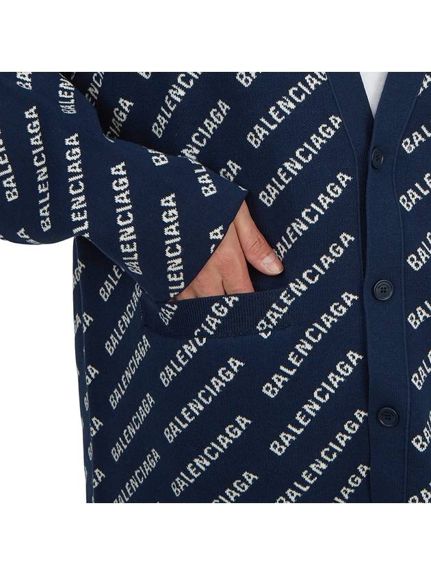 Luxury Balenciaga  Mini Allover Logo Knit Cardigan Blue