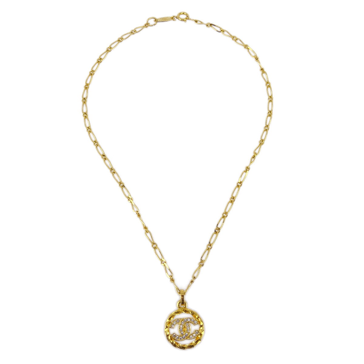 Chanel CC Chain Pendant Necklace Rhinestone Gold 3438/1982
