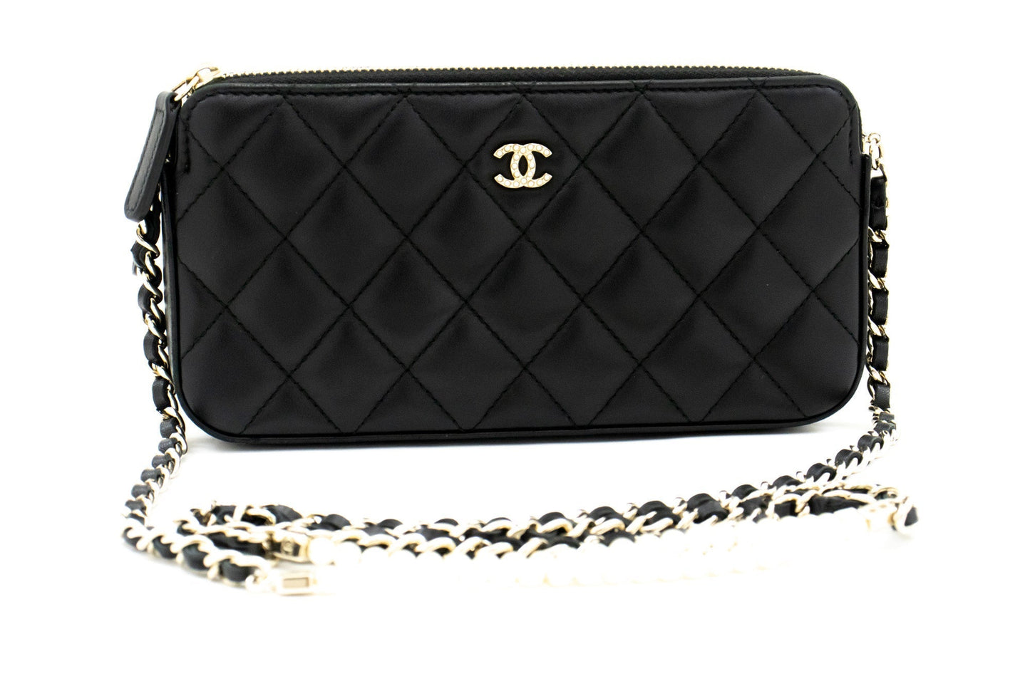 Top Quality Chanel Lambskin Pearl Wallet On Chain WOC Double Zip Chain Bag