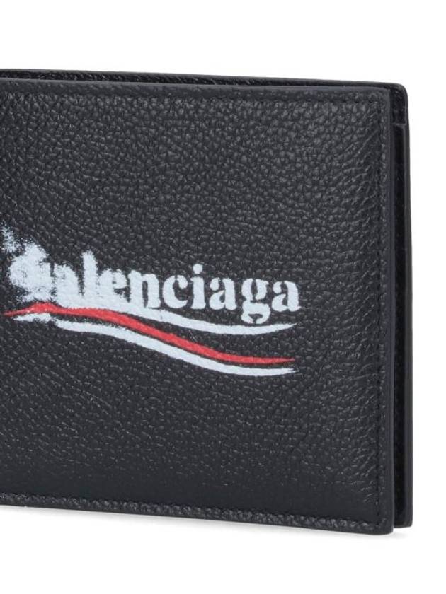 Luxury Balenciaga  Logo Print Leather Half Wallet Black