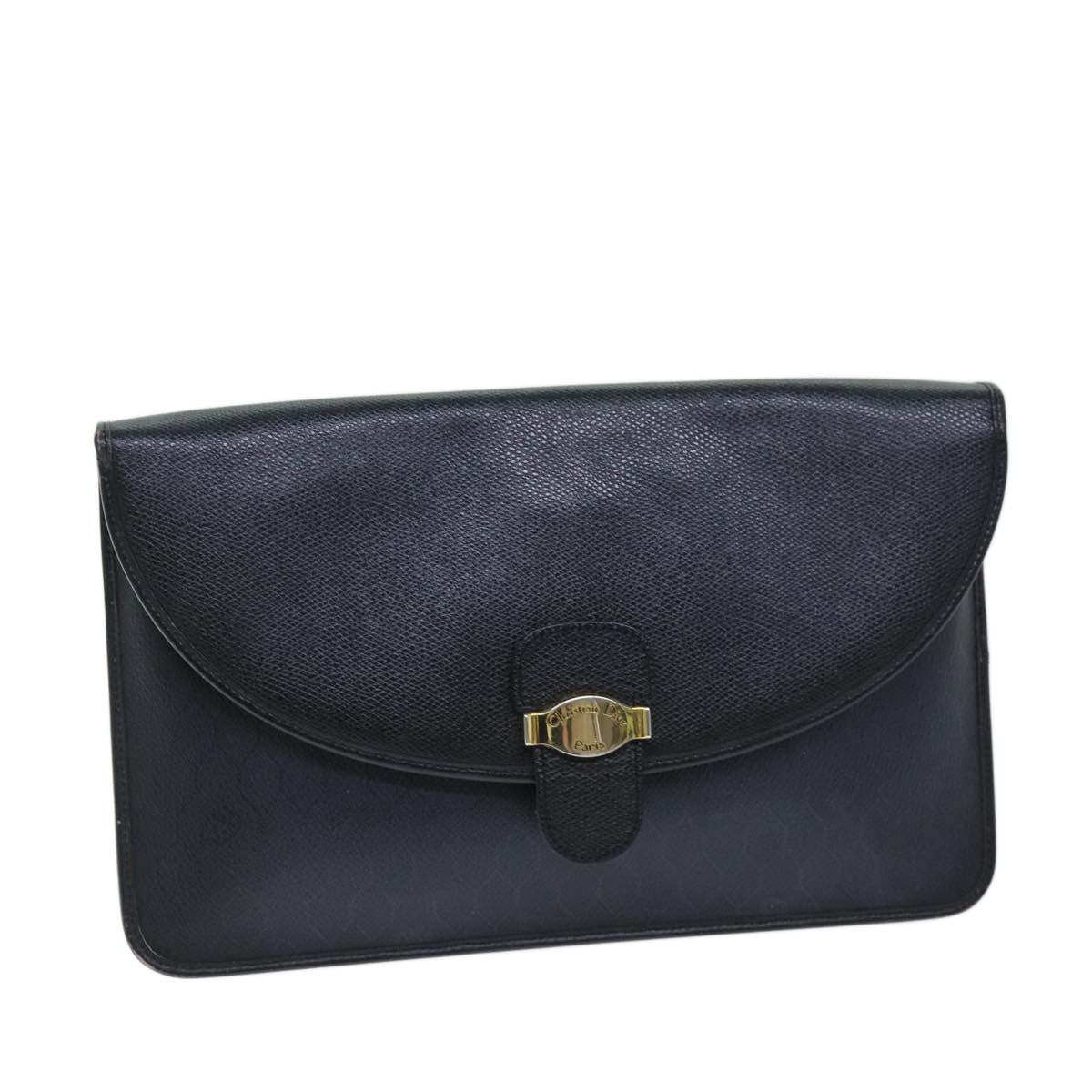 CHRISTIAN DIOR Honeycomb Canvas Clutch Bag PVC Leather Black Auth 74029