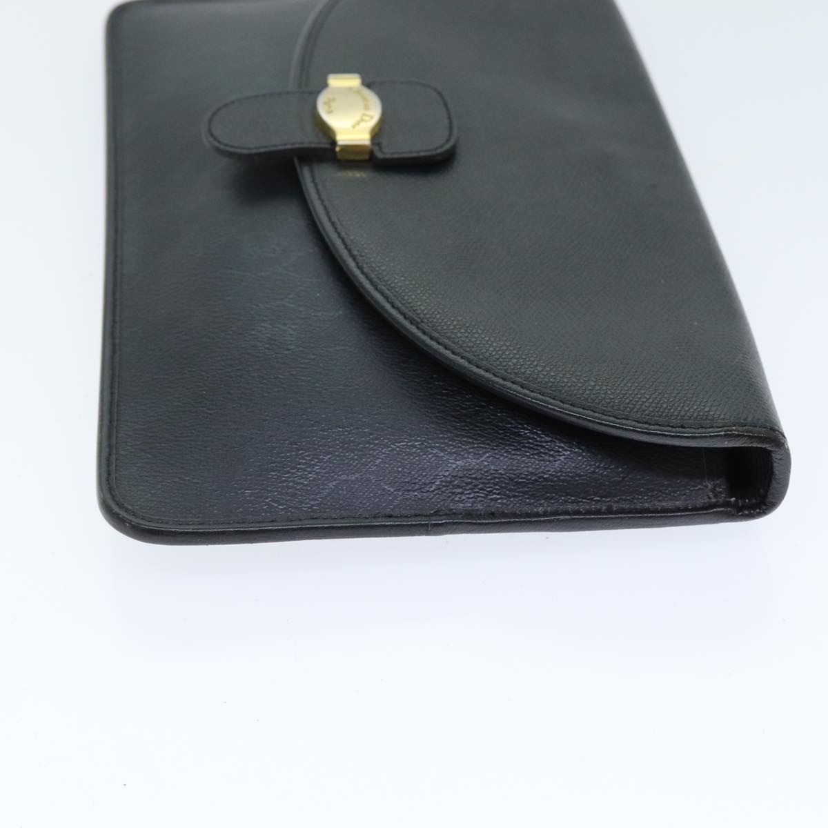 CHRISTIAN DIOR Honeycomb Canvas Clutch Bag PVC Leather Black Auth 74029