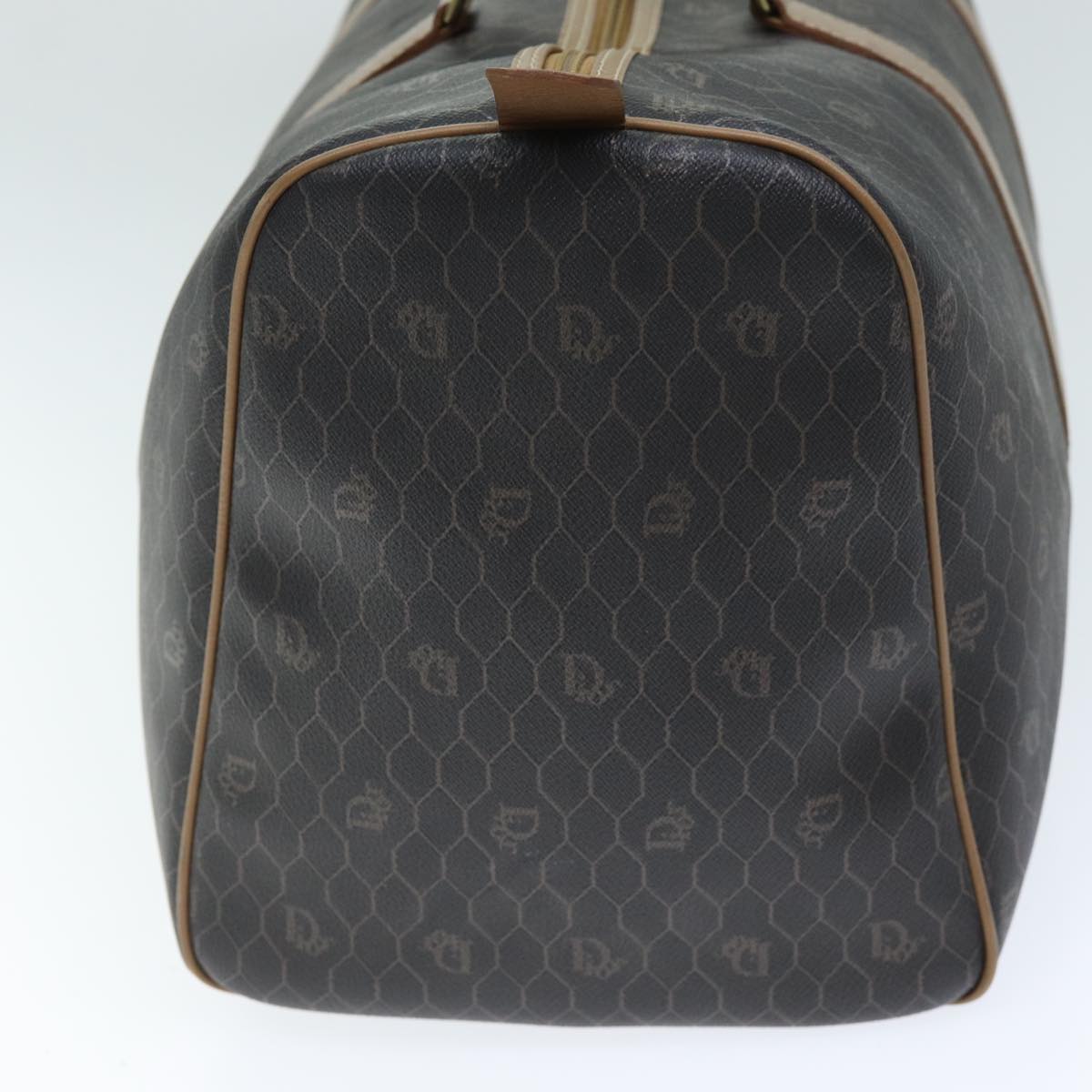 CHRISTIAN DIOR Honeycomb Canvas Boston Bag PVC Leather Black Auth 74187