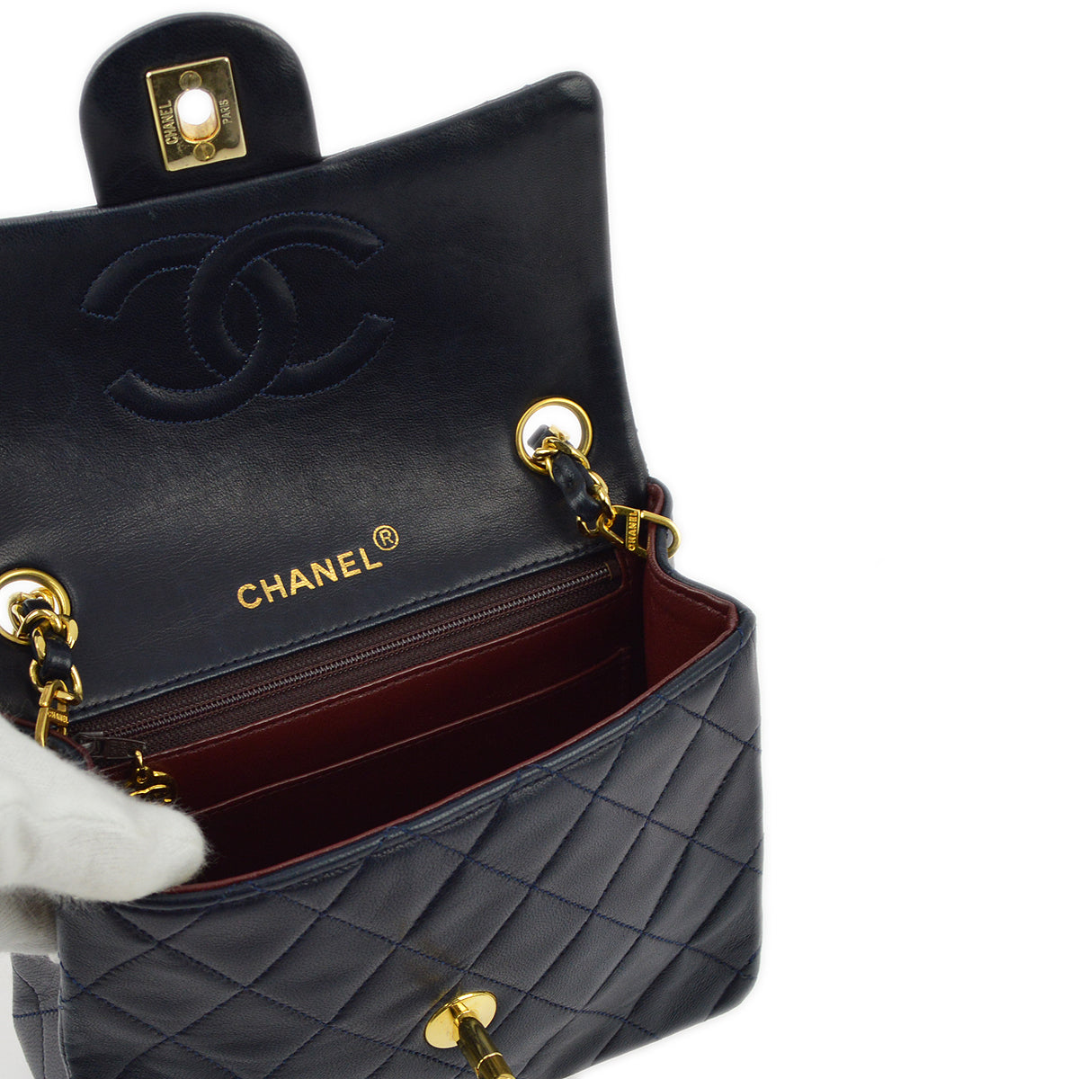 Chanel Navy Lambskin Mini Classic Square Flap Shoulder Bag 17