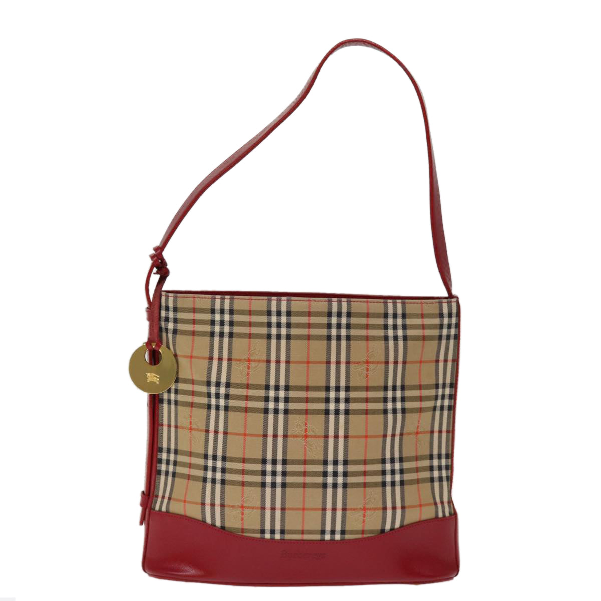 BURBERRYSs Nova Check Shoulder Bag Canvas Beige Red Auth 74385