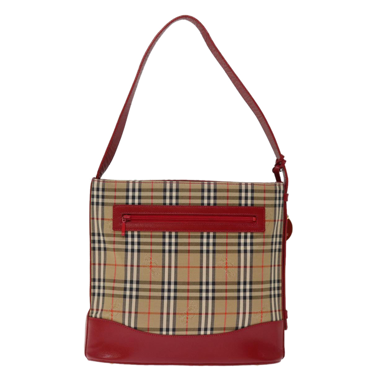 BURBERRYSs Nova Check Shoulder Bag Canvas Beige Red Auth 74385