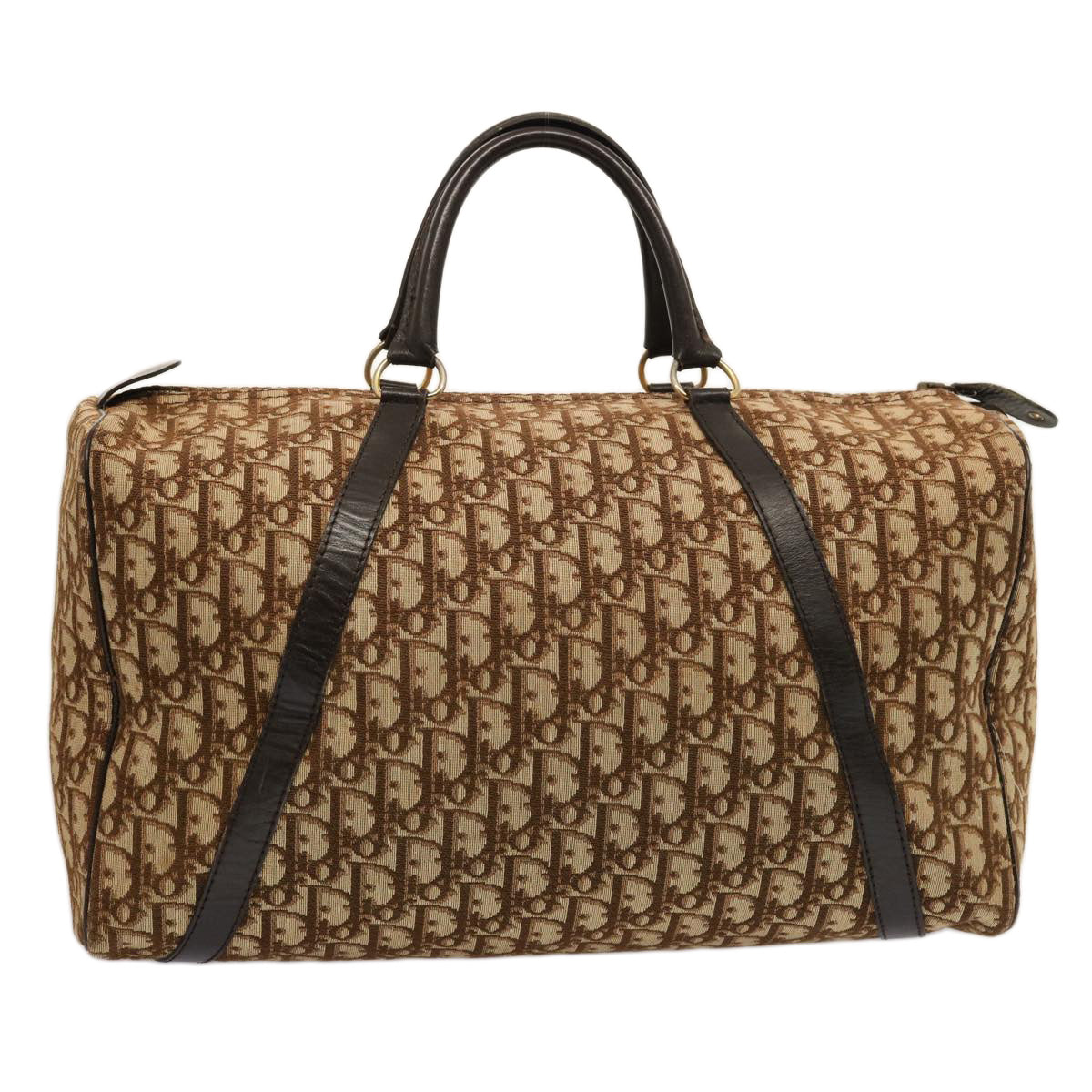 CHRISTIAN DIOR Trotter Canvas Boston Bag Beige Auth 74398
