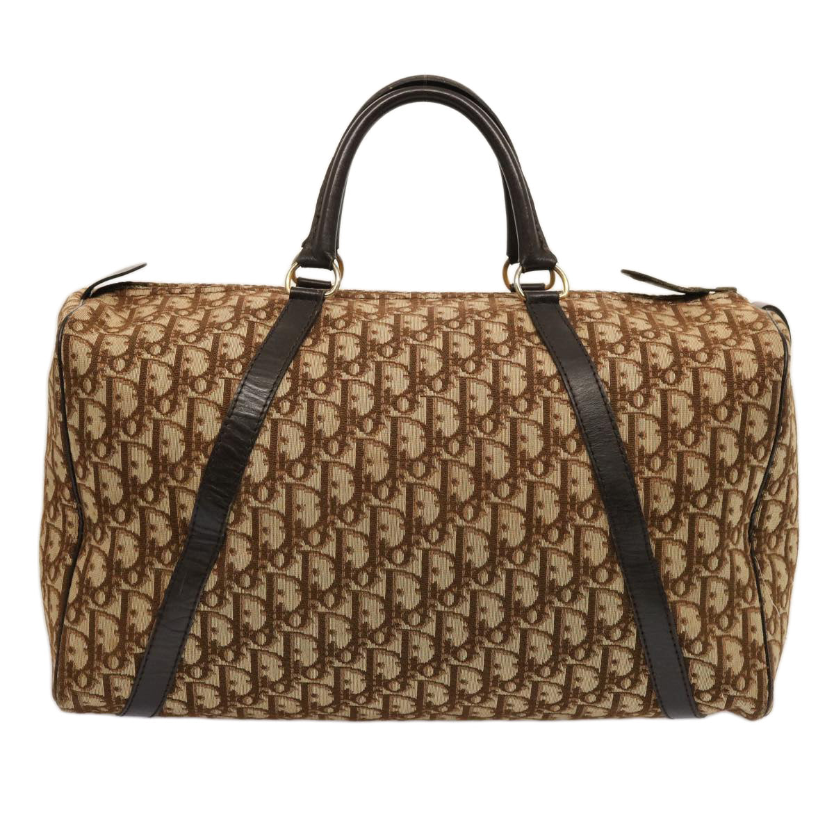 CHRISTIAN DIOR Trotter Canvas Boston Bag Beige Auth 74398