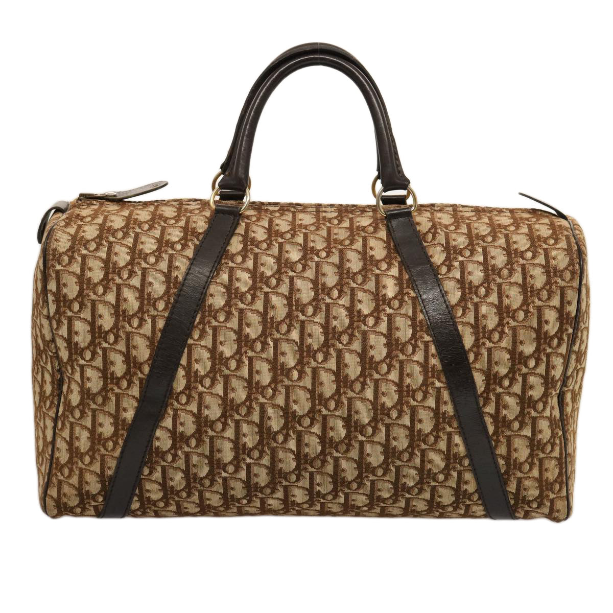 CHRISTIAN DIOR Trotter Canvas Boston Bag Beige Auth 74398