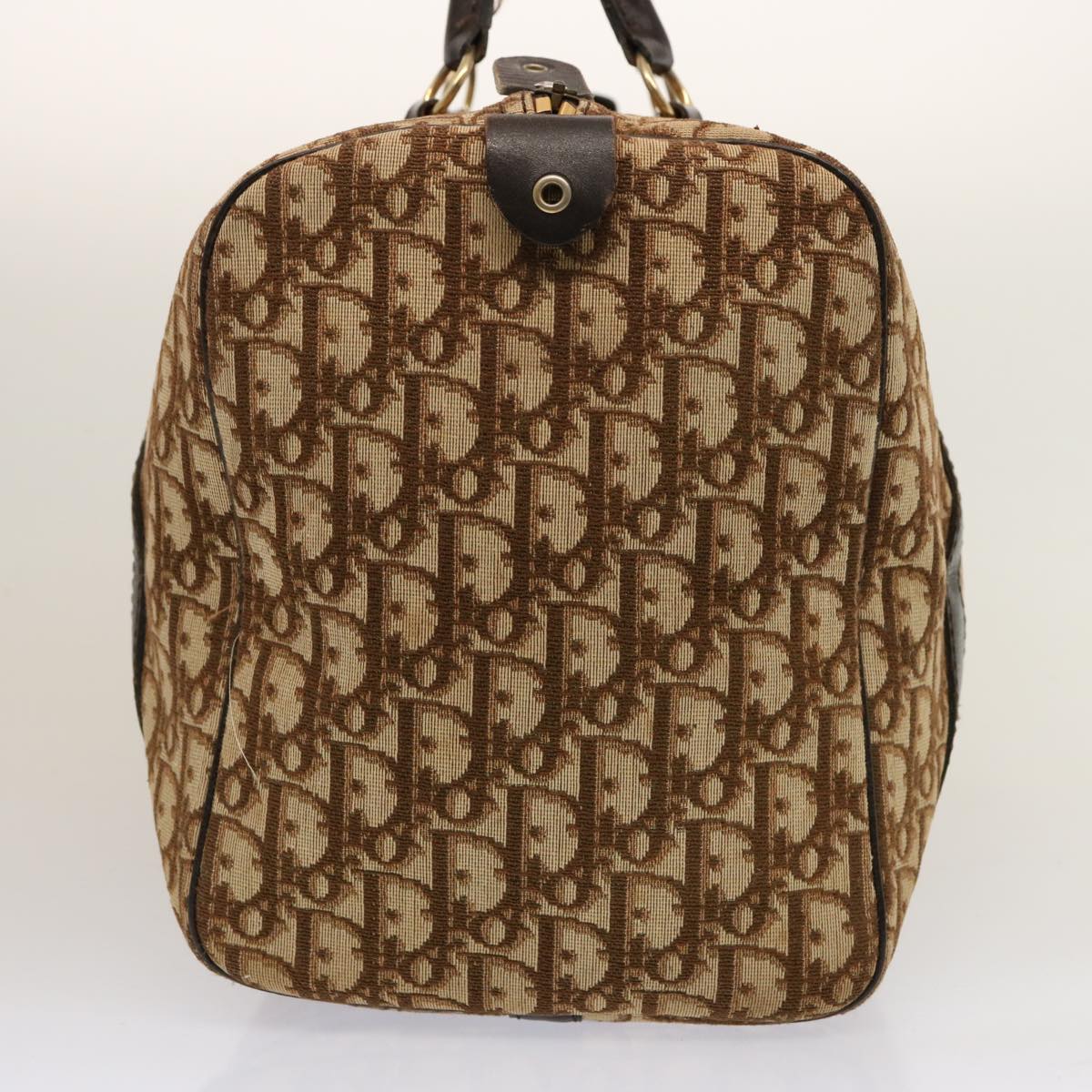 CHRISTIAN DIOR Trotter Canvas Boston Bag Beige Auth 74398