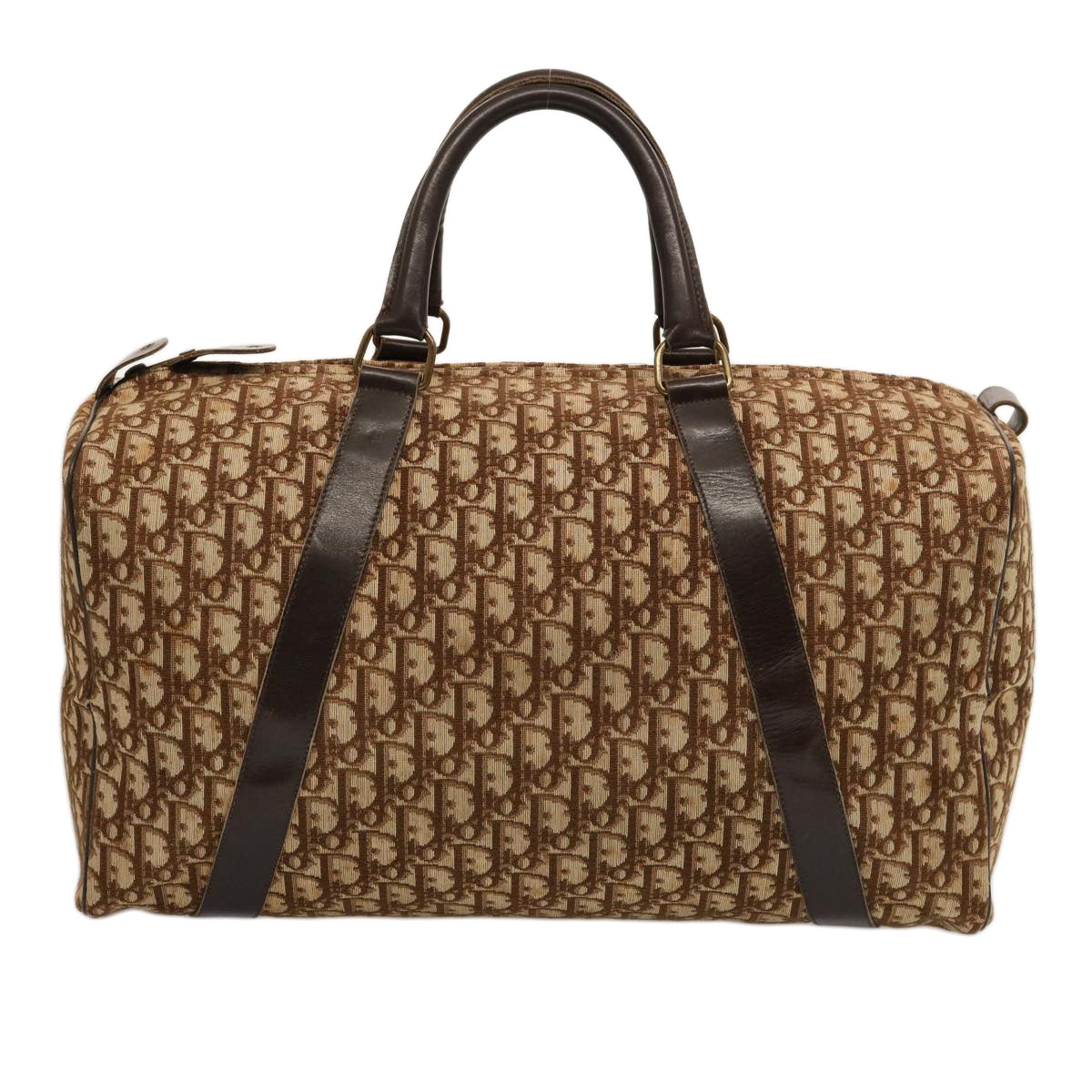 CHRISTIAN DIOR Trotter Canvas Boston Bag Beige Auth 74399