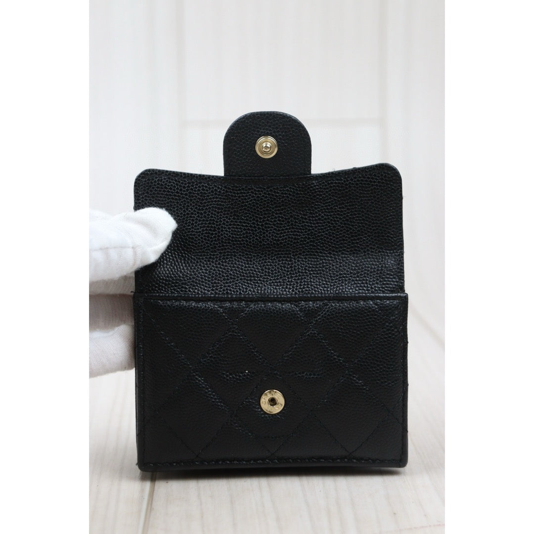 Good ( Rank AB)｜CHANEL Caviar Skin Leather Calf Leather  Wallet Black ｜24122003