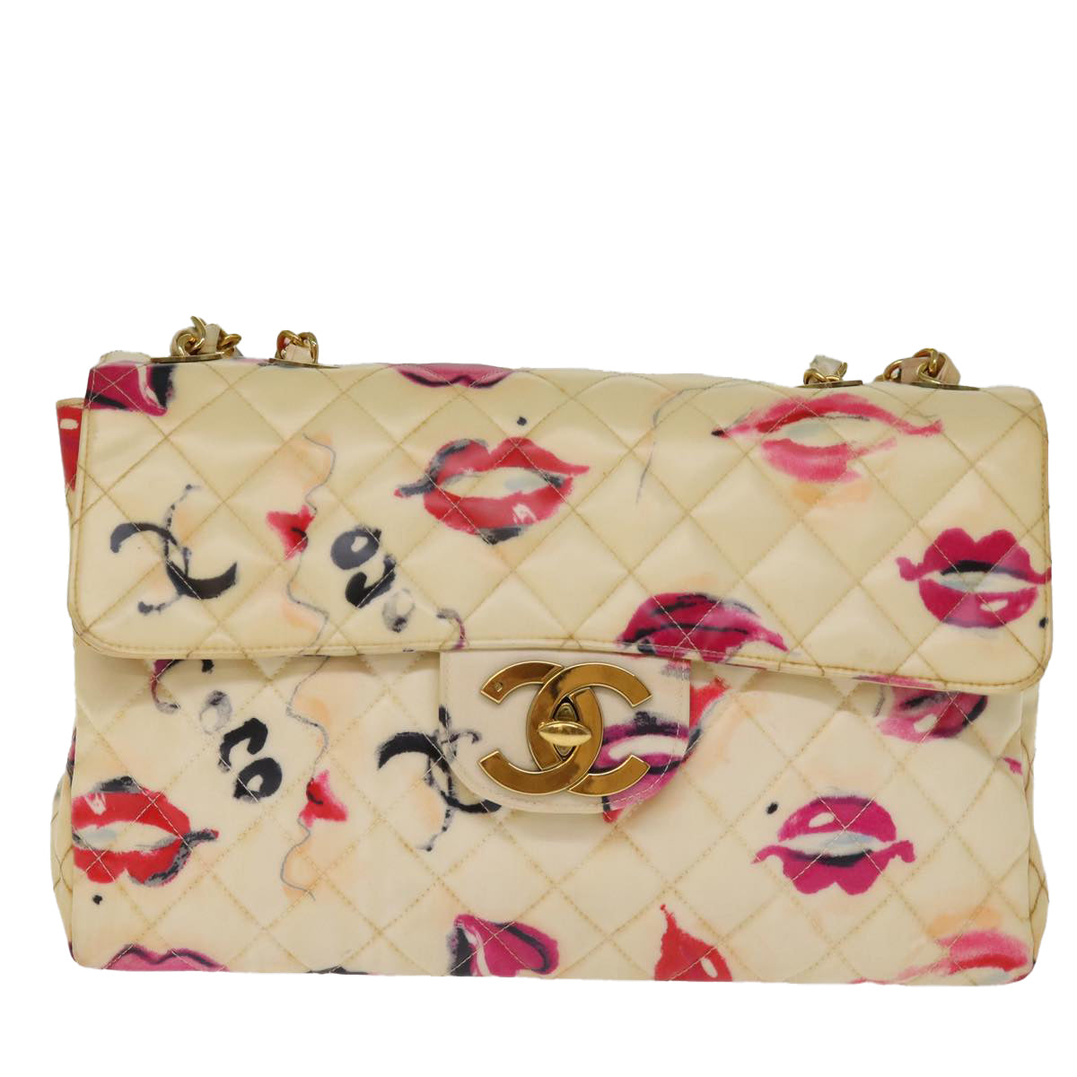 Top Quality Chanel Matelasse Chain Shoulder Bag Patent leather Cream CC Auth 74406A