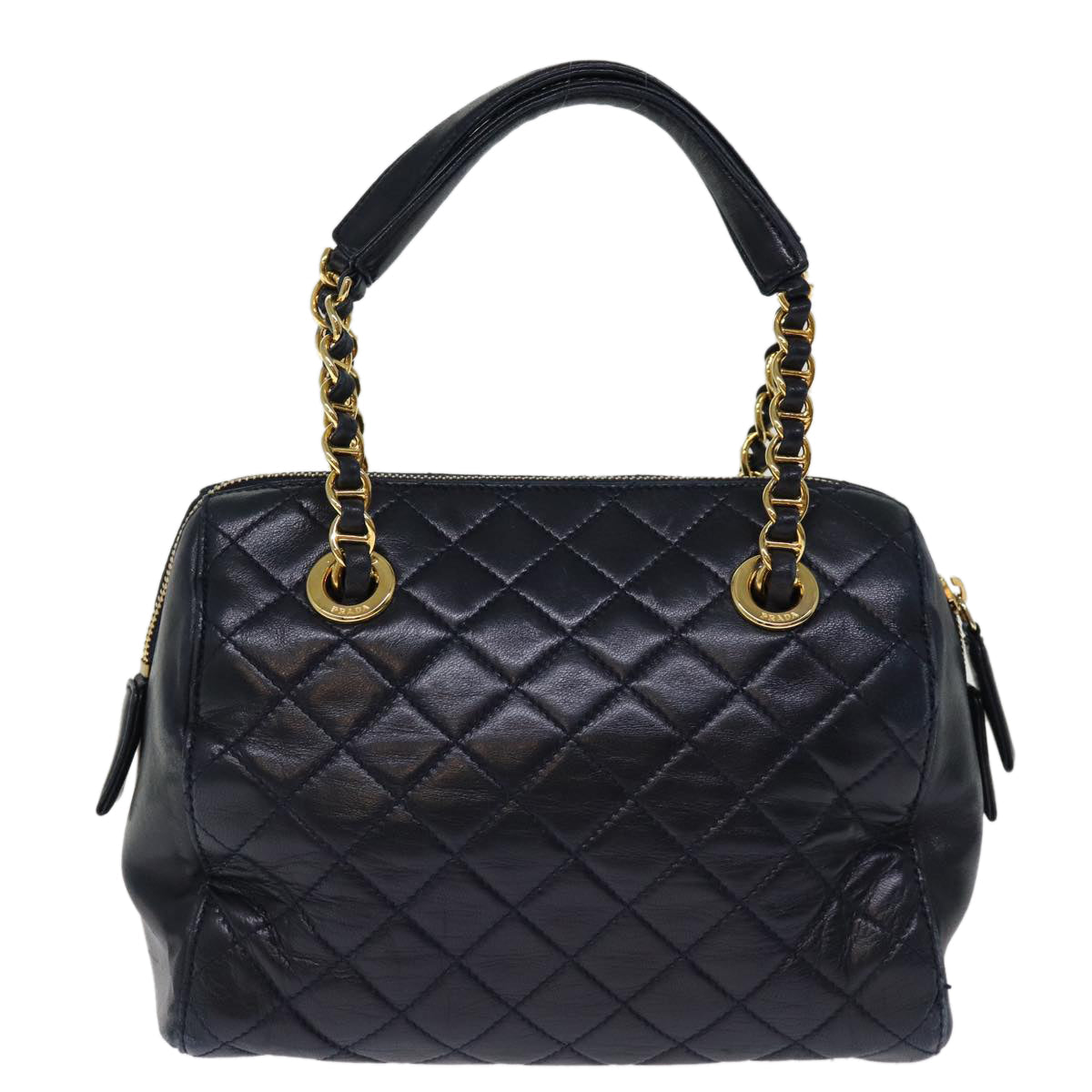 PRADA Hand Bag Leather Navy Auth 74454