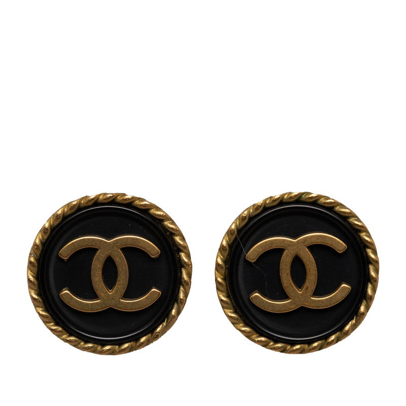 Chanel Vintage Cocomark Wind Cars Earrings Gold Black Mack   Chanel