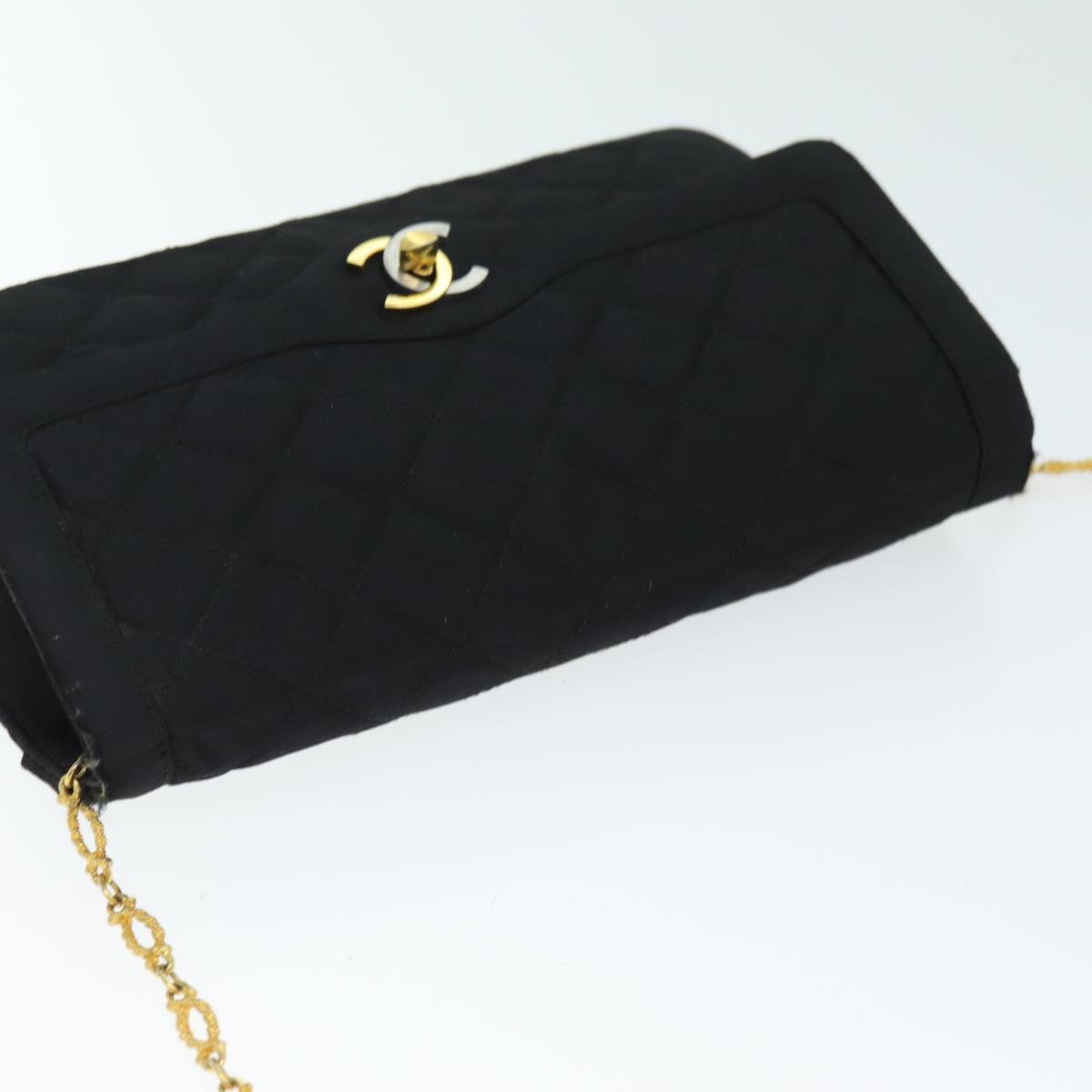 Top Quality Chanel Matelasse Chain Shoulder Bag Satin Paris limited Black CC Auth 74757A