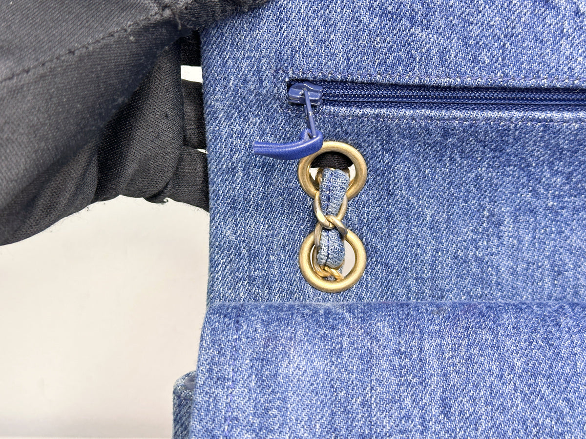 Chanel Pink, Silver, and Gold Tweed and Denim Medium Classic Double Flap Gold Hardware, 2016