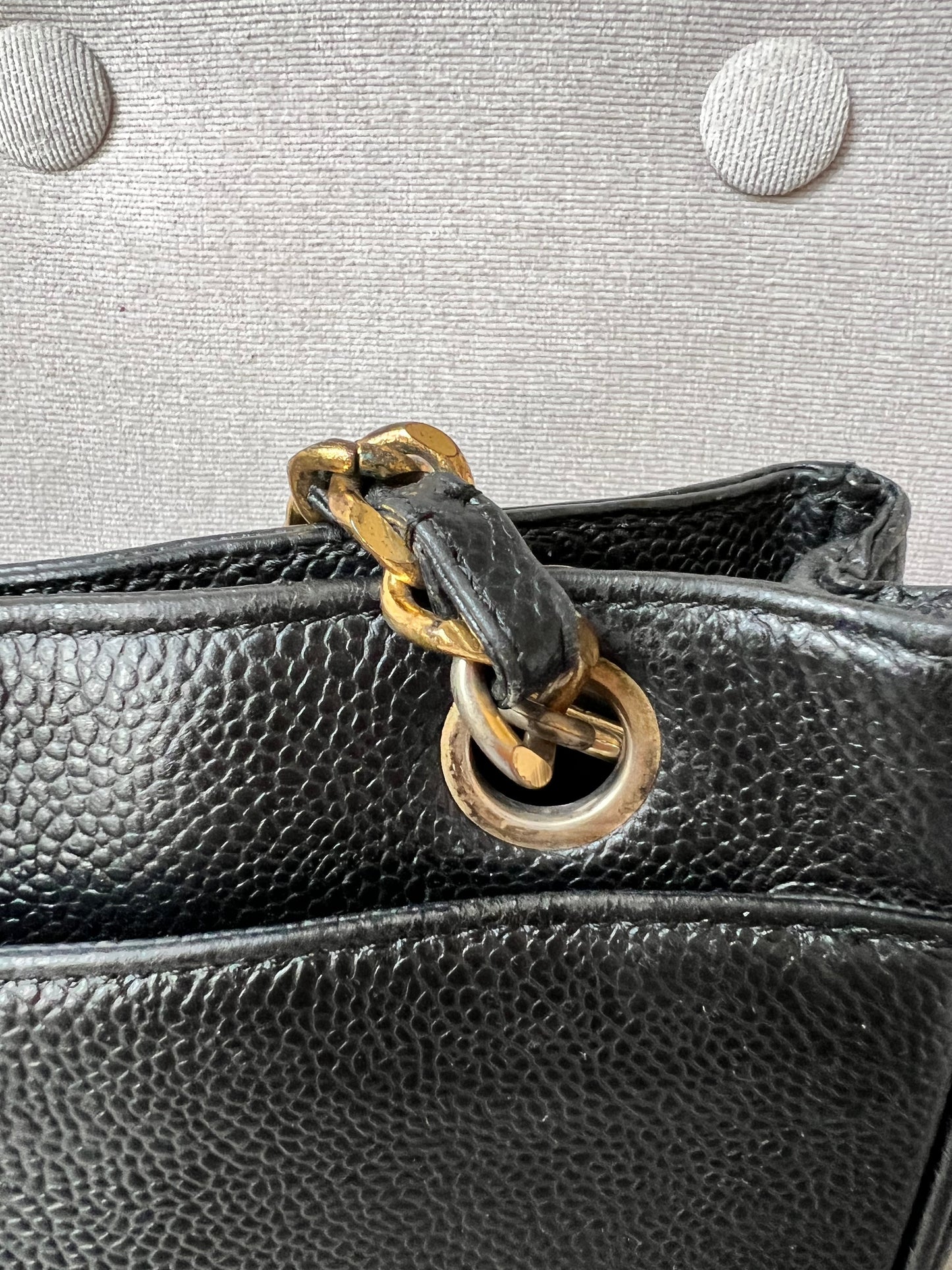 Chanel Vintage Black Caviar Chain Tote with 24k Gold Hardware