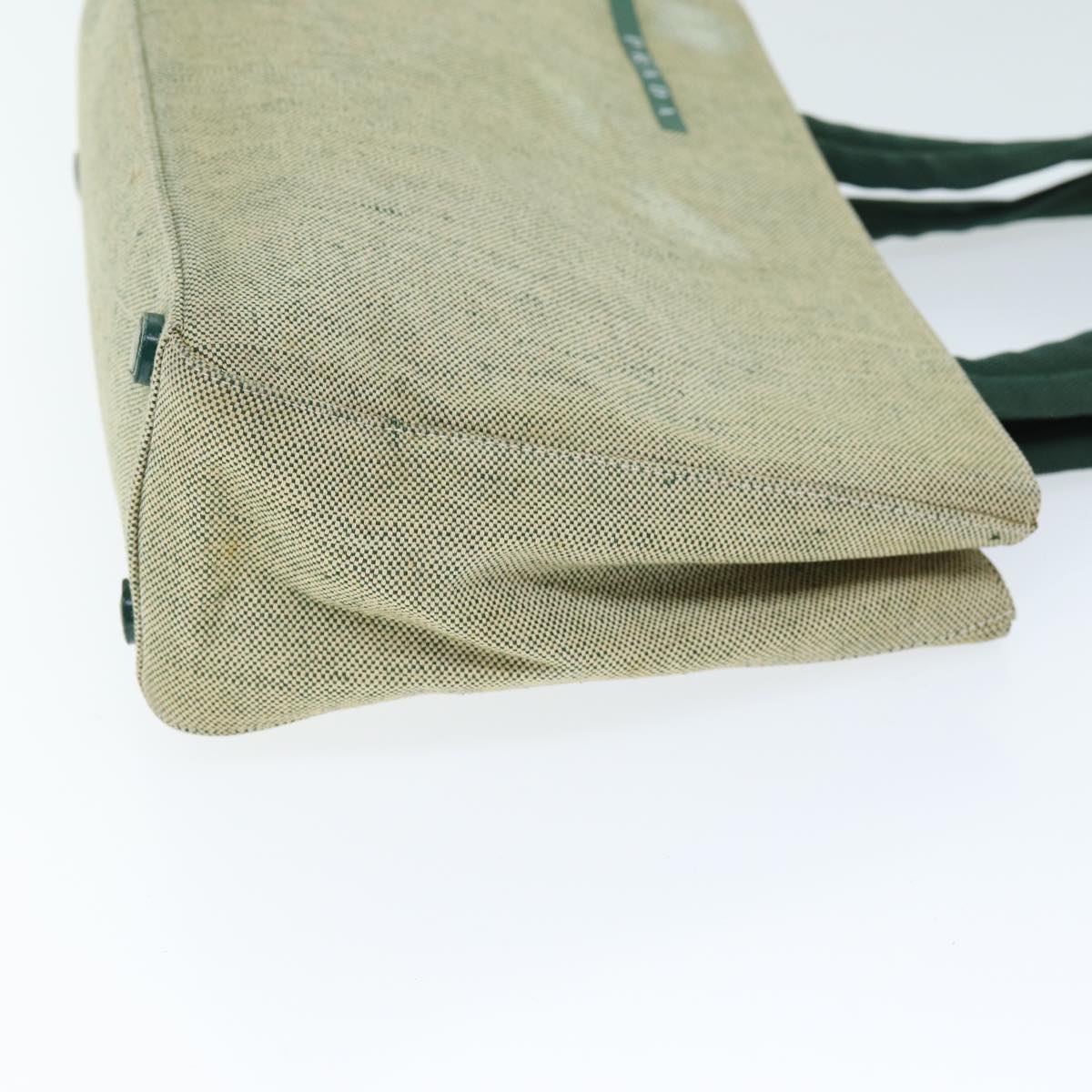 PRADA Hand Bag Canvas Green Beige Auth 74967
