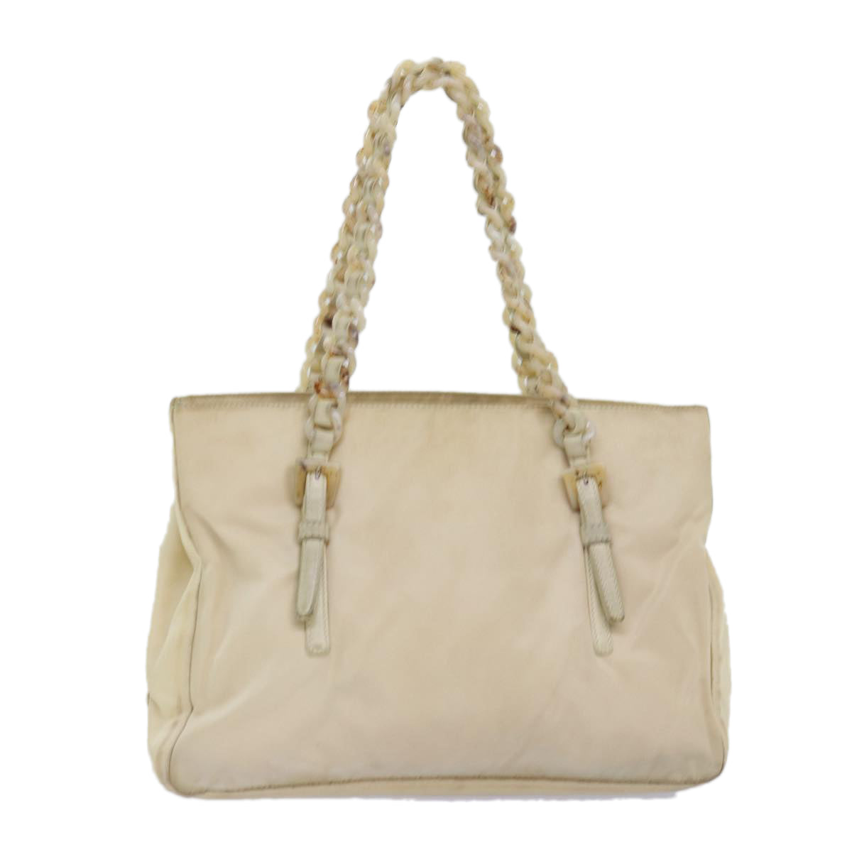 PRADA Chain Shoulder Bag Nylon Beige Auth 74972