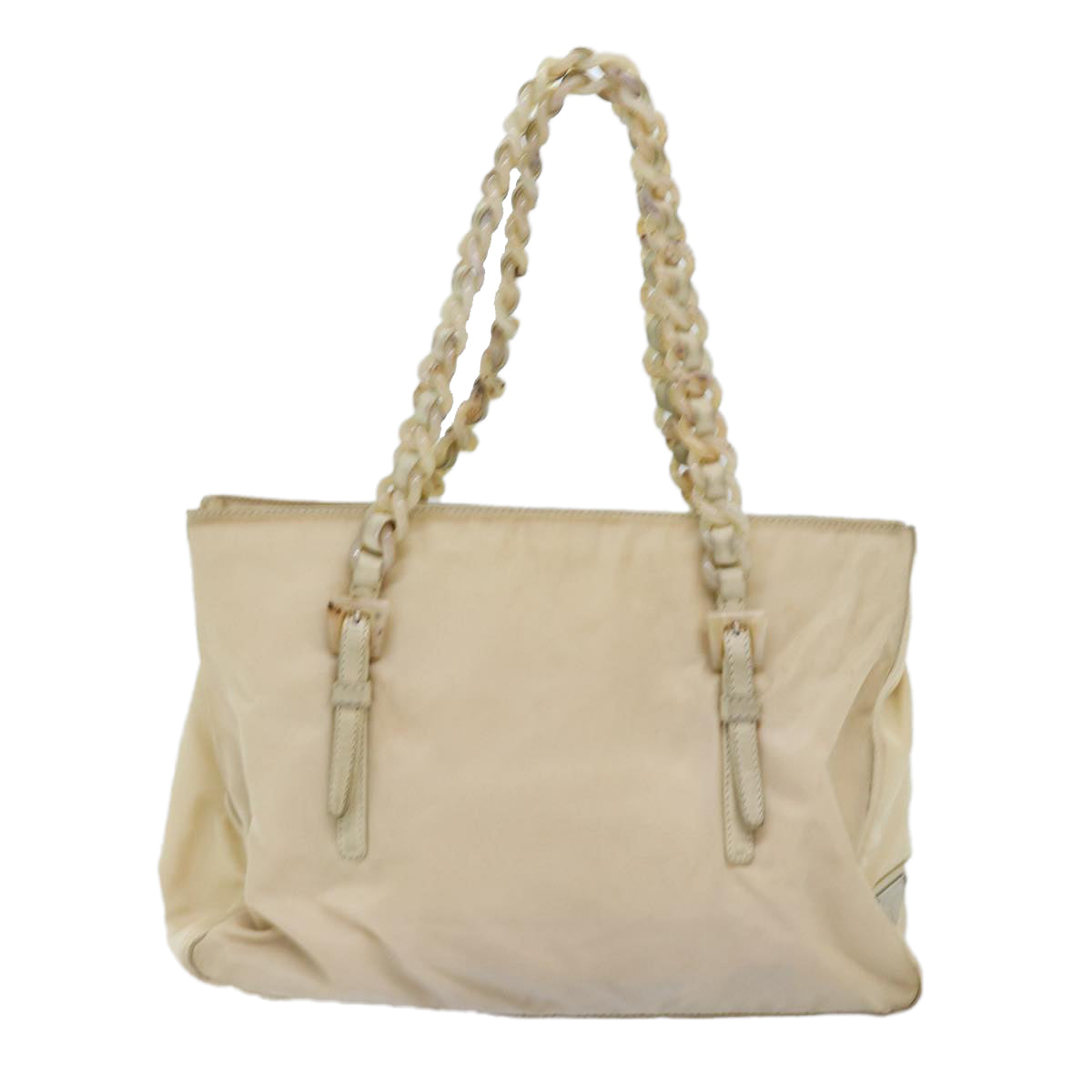 PRADA Chain Shoulder Bag Nylon Beige Auth 74972