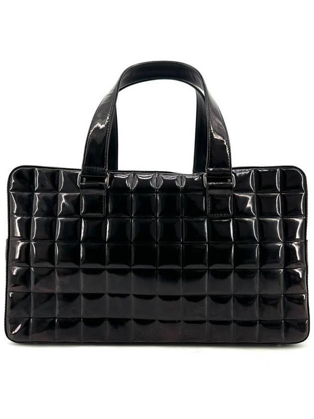 Chocolate bar patent Boston bag shoulder tote Chanel