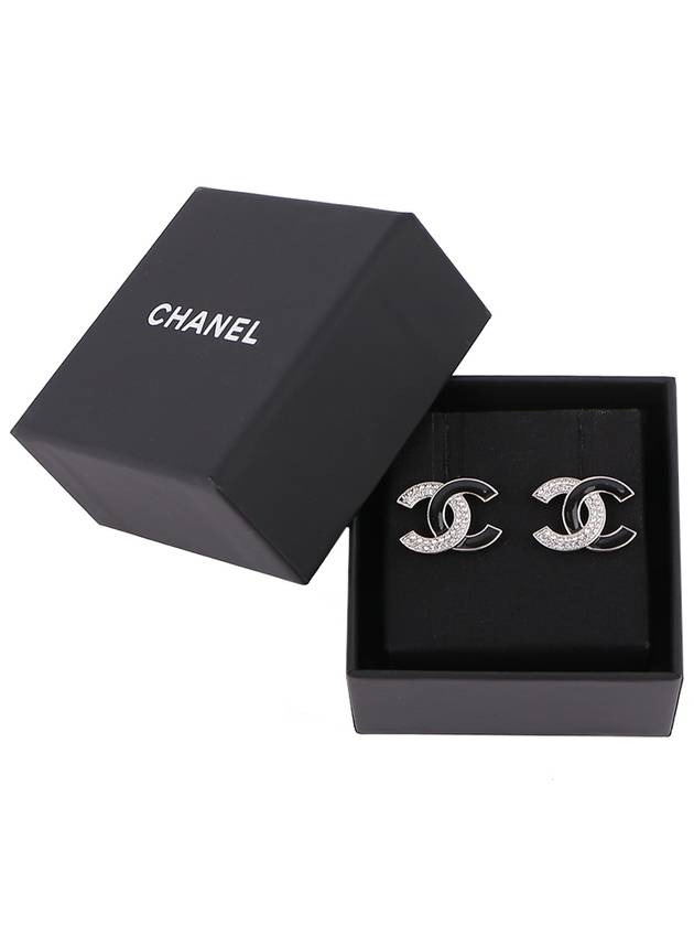 CC Logo Earrings Silver Black Chanel