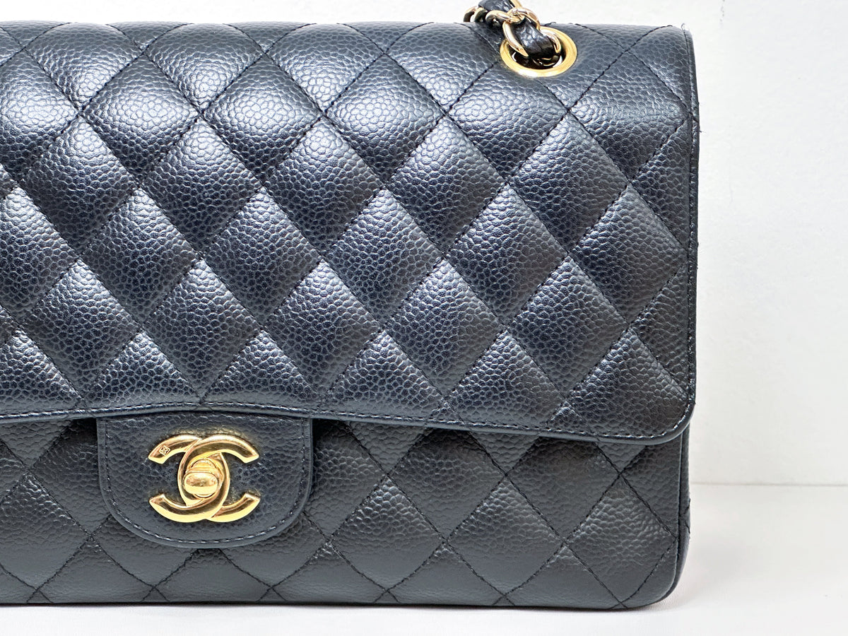 Chanel Medium Size Classic Quilted Caviar Double Flap Bag Black 1184 holo card
