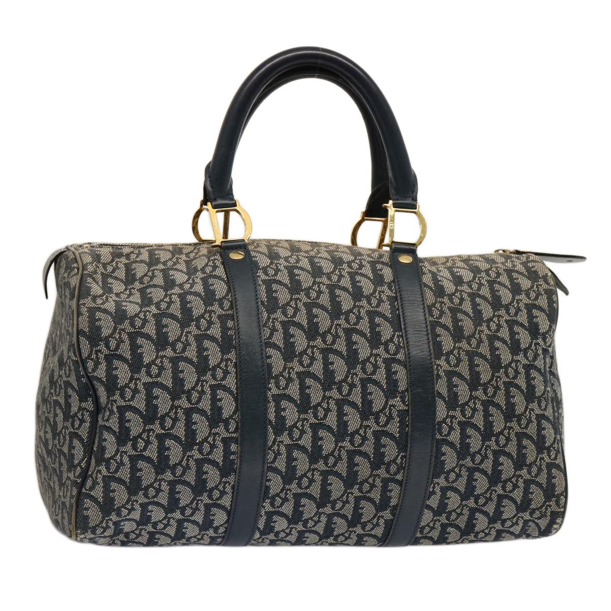 CHRISTIAN DIOR Trotter Canvas Boston Bag Navy Auth 75131