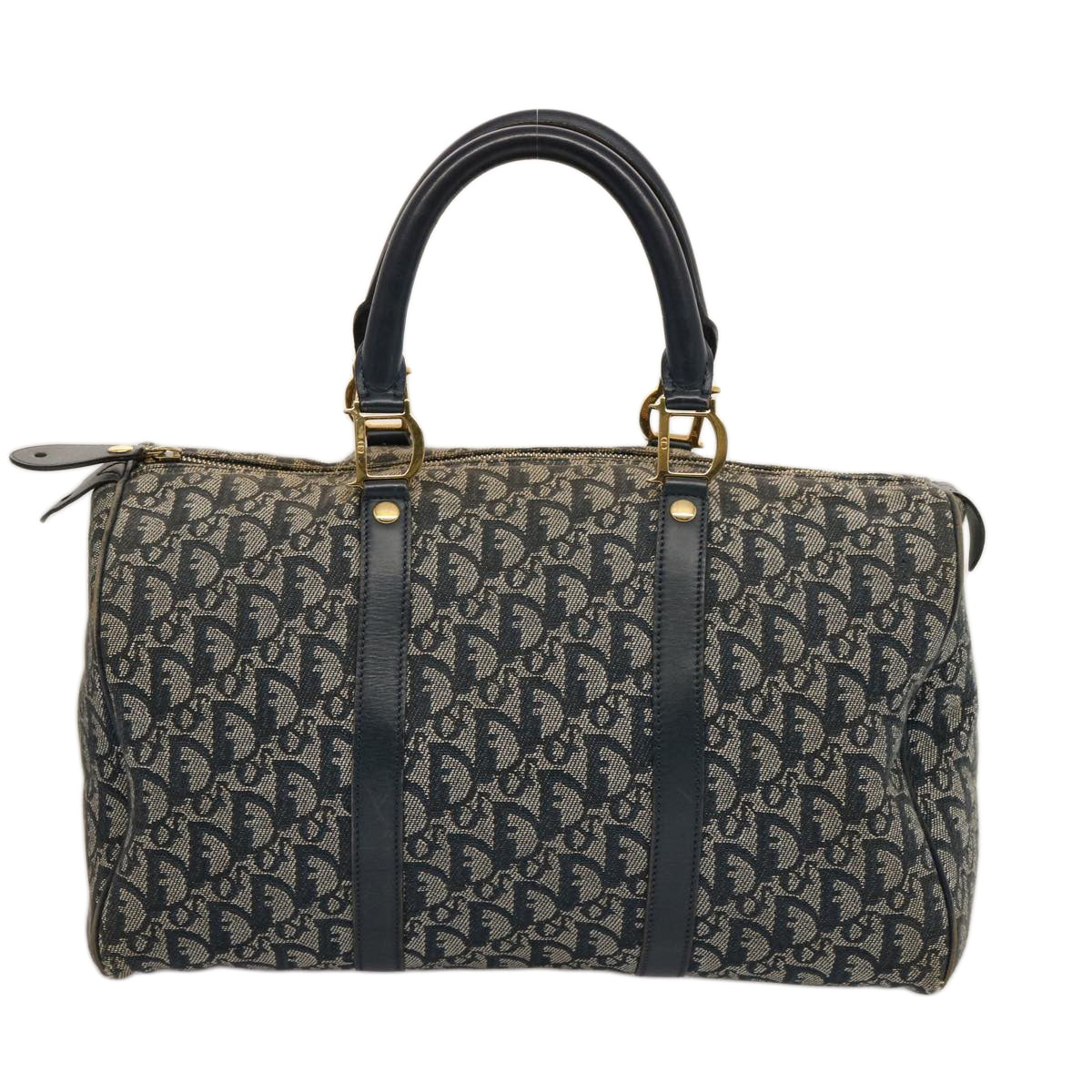 CHRISTIAN DIOR Trotter Canvas Boston Bag Navy Auth 75131