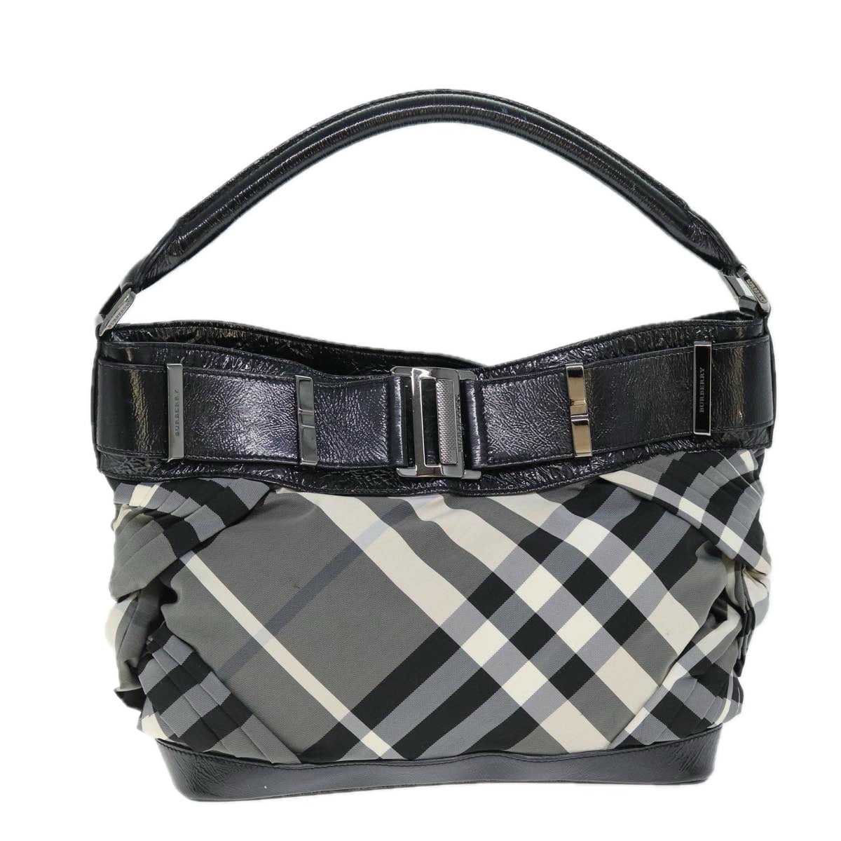 BURBERRY Nova Check Shoulder Bag Nylon Gray Auth 75142