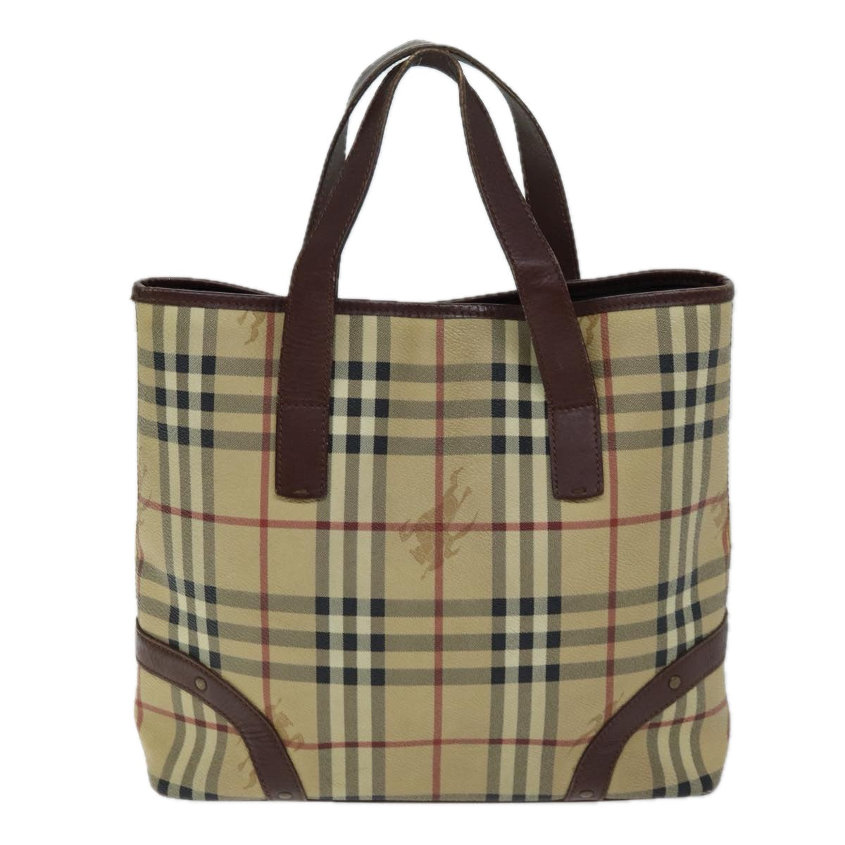 BURBERRY Nova Check Hand Bag PVC Beige Auth 75143