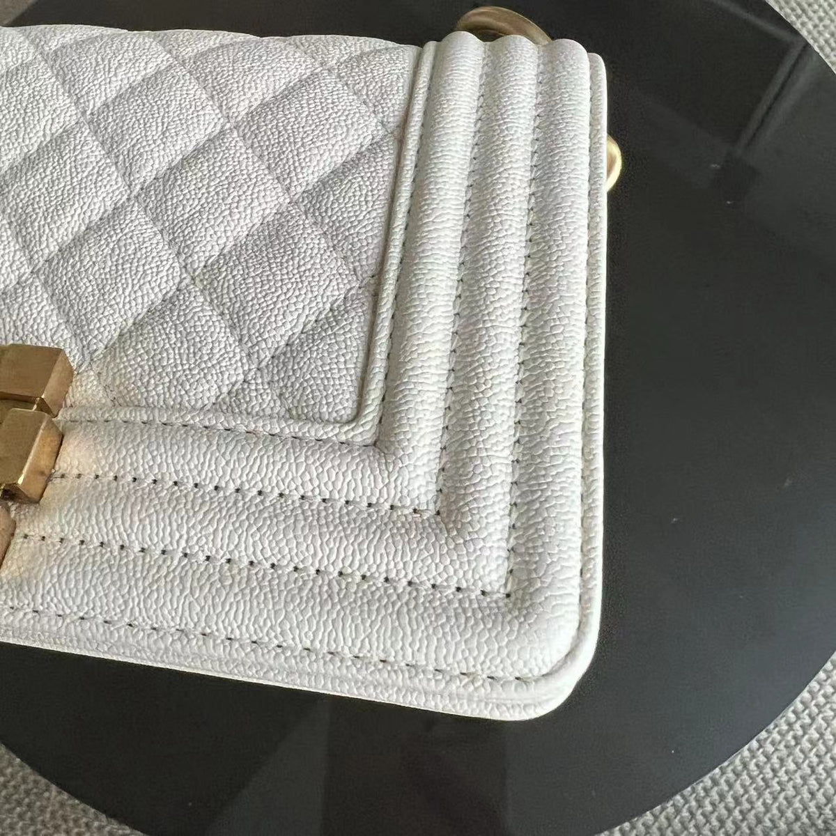 *Full Set, Receipt* Caviar Le Boy Small Quilted Cream White Golden Hardware Series 27