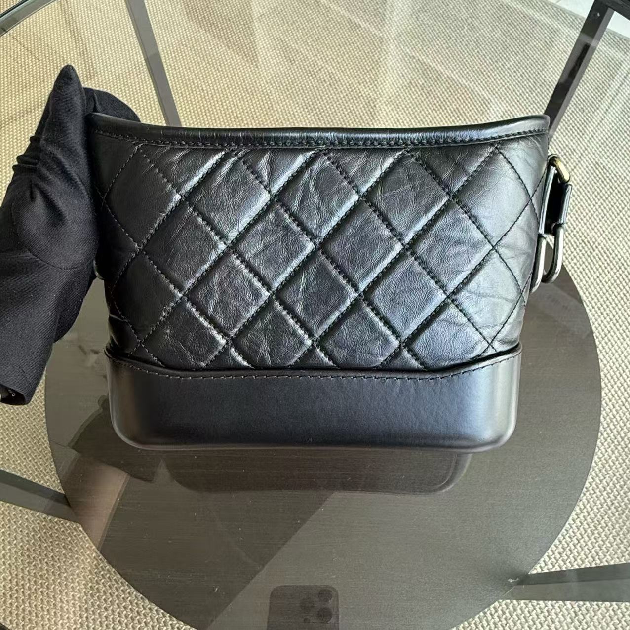 Chanel Gabrielle Small - Quilted Calfskin Black Two-tone Gold Hardware Series 27