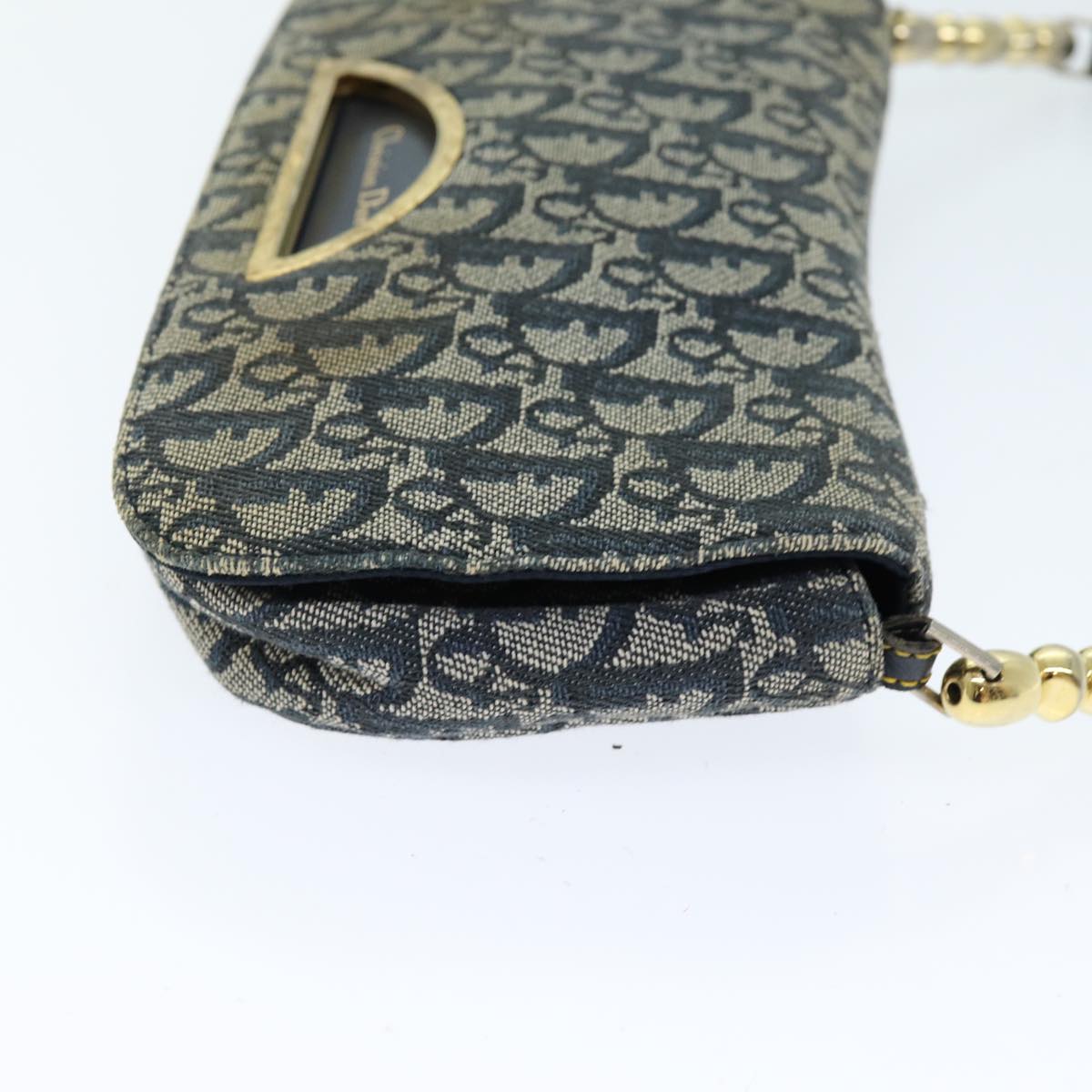 CHRISTIAN DIOR Trotter Canvas Maris Pearl Shoulder Bag Navy Auth 75455