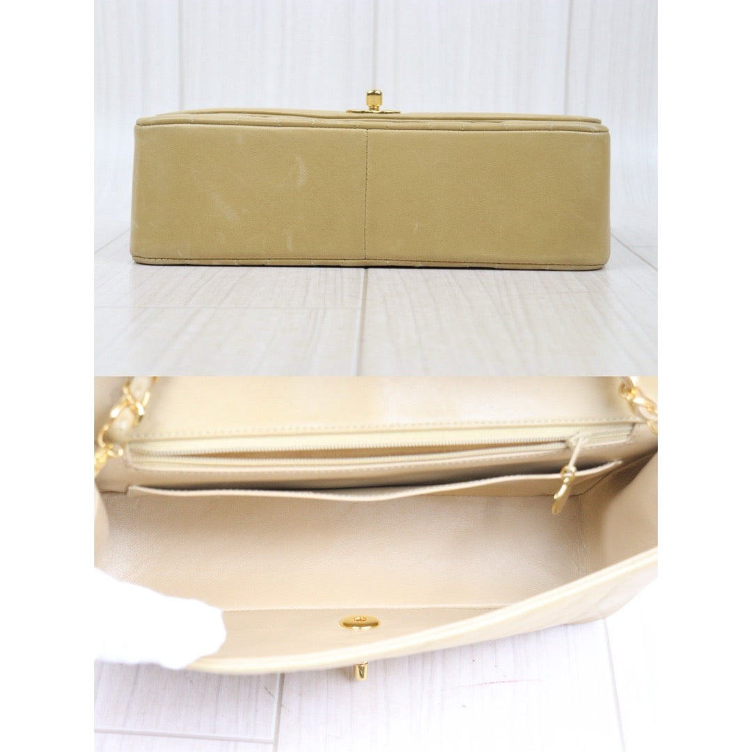 Good ( Rank AB)｜ CHANEL Matrasse Diana 25 Lamb Skin Chain Bag Beige Made in 1991-1994 Year｜V24122601