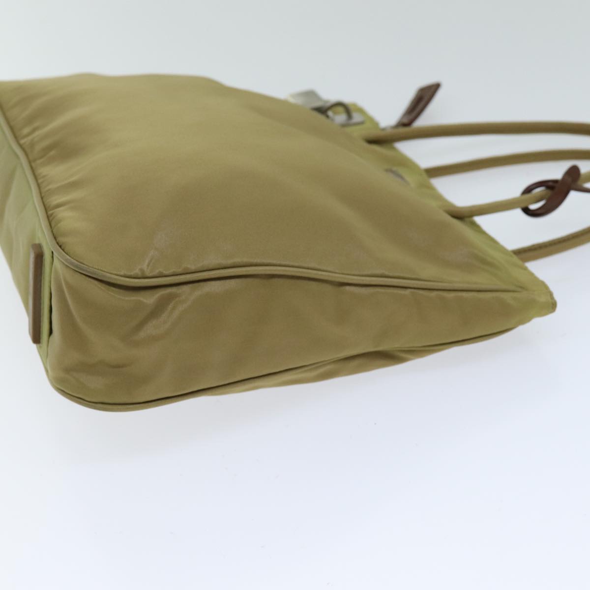 PRADA Tote Bag Nylon Beige Auth 75578