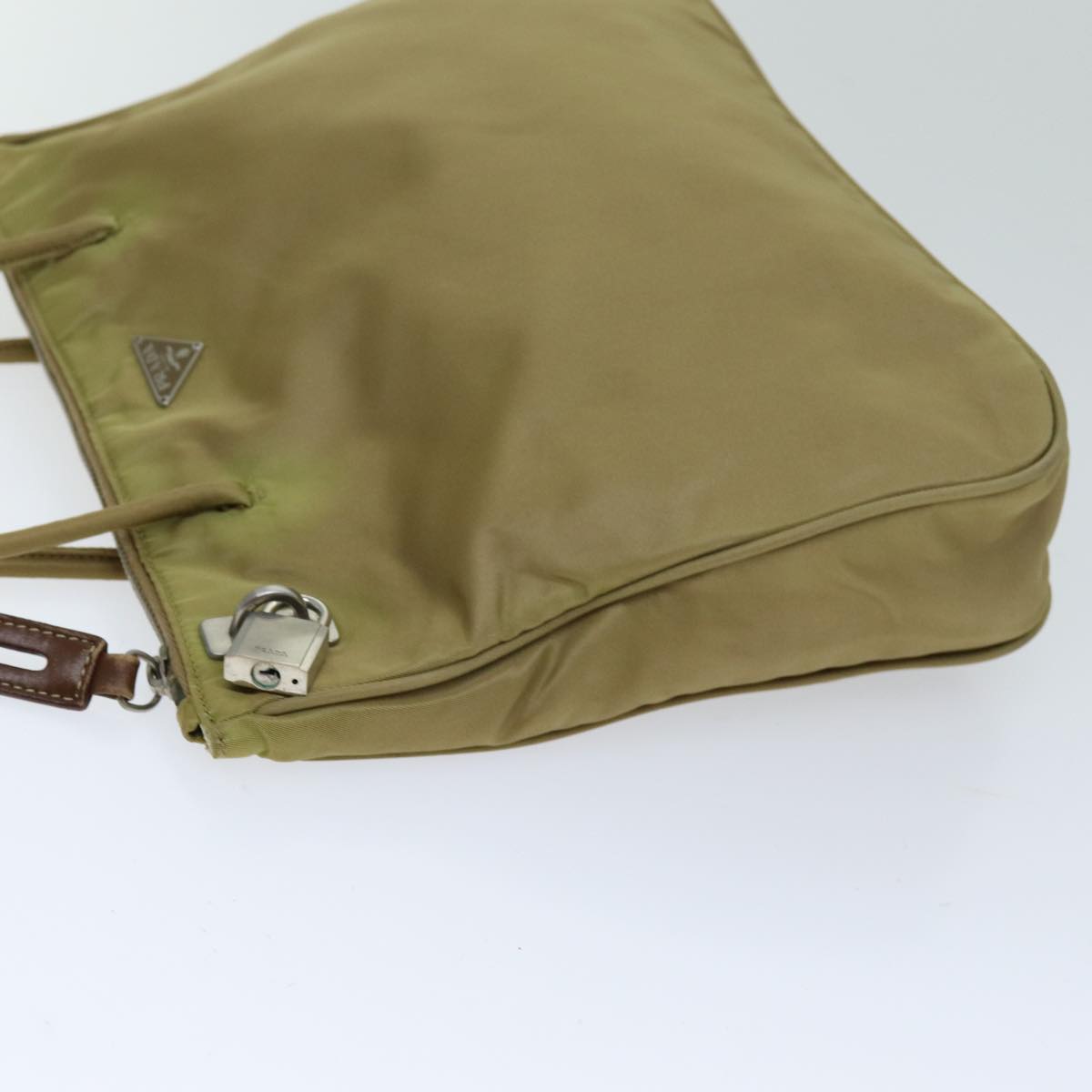 PRADA Tote Bag Nylon Beige Auth 75578