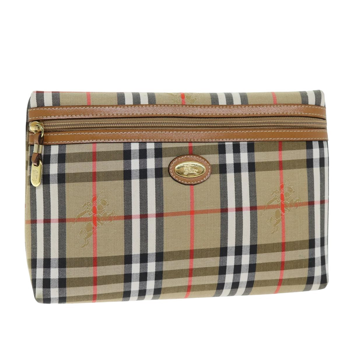 BURBERRYSs Nova Check Clutch Bag Canvas Beige Auth 75664