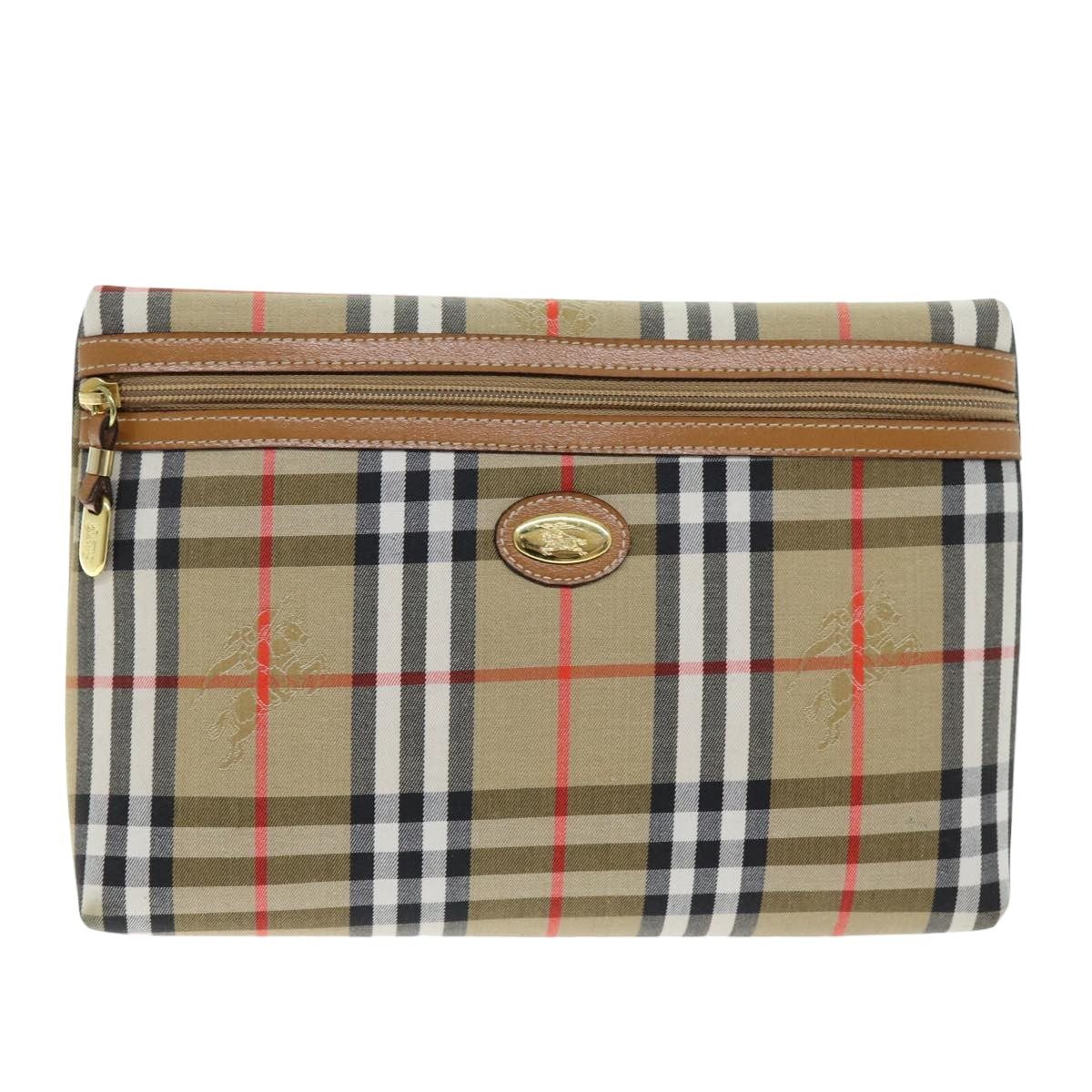 BURBERRYSs Nova Check Clutch Bag Canvas Beige Auth 75664