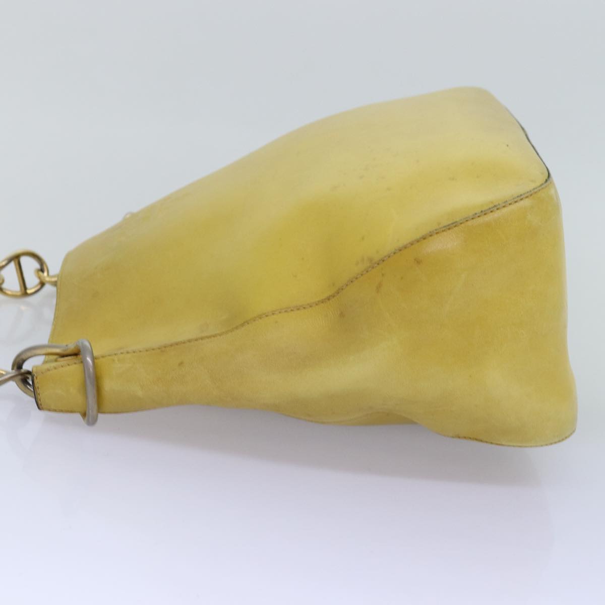 PRADA Chain Shoulder Bag Leather Yellow Auth 75696