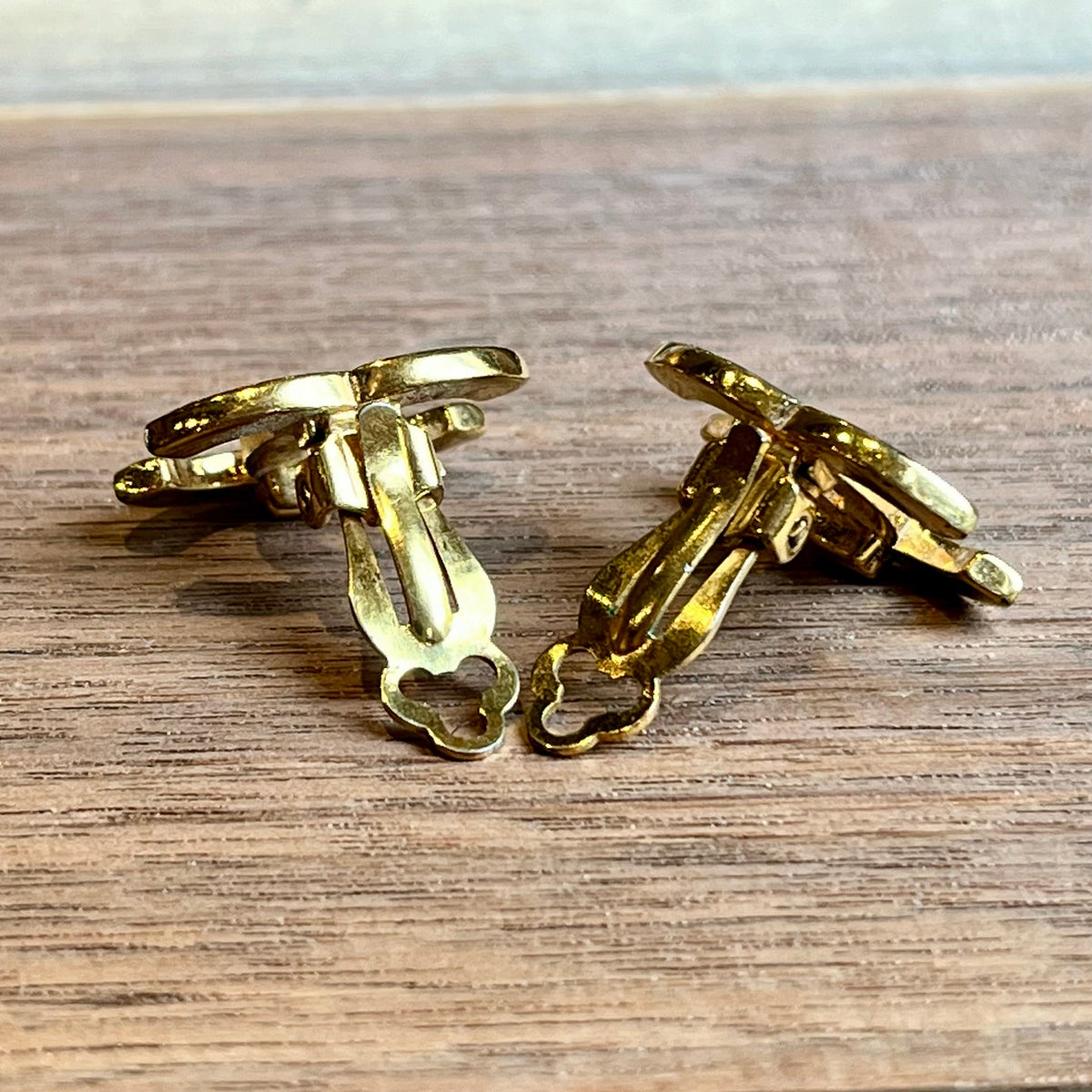 CHANEL Gold-Tone CC Chanel Engraved Vintage Clip On Earrings