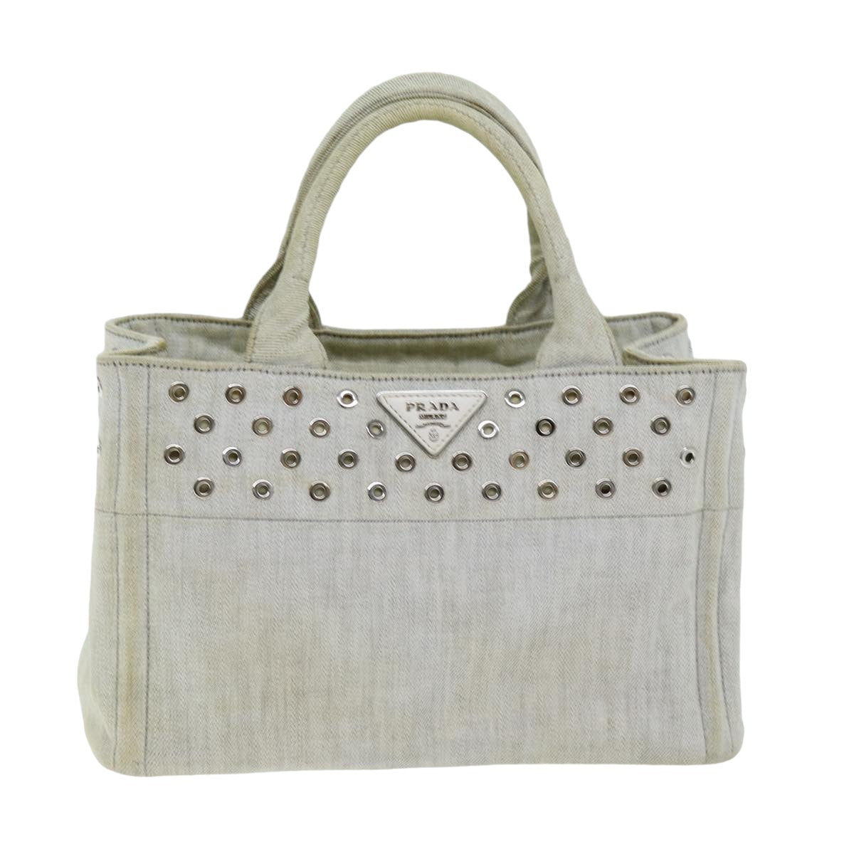 PRADA Canapa PM Hand Bag Canvas White Auth 75821