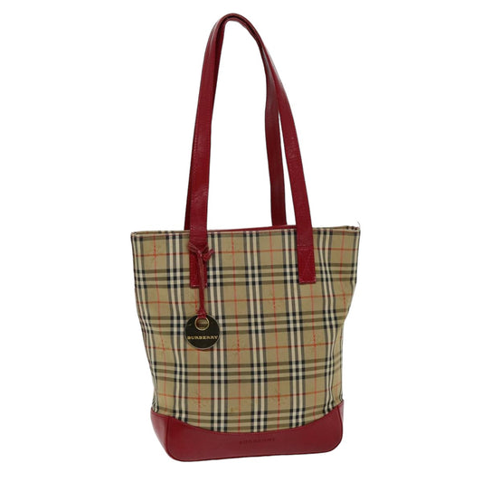 BURBERRY Nova Check Tote Bag Canvas Beige Red Auth 75837