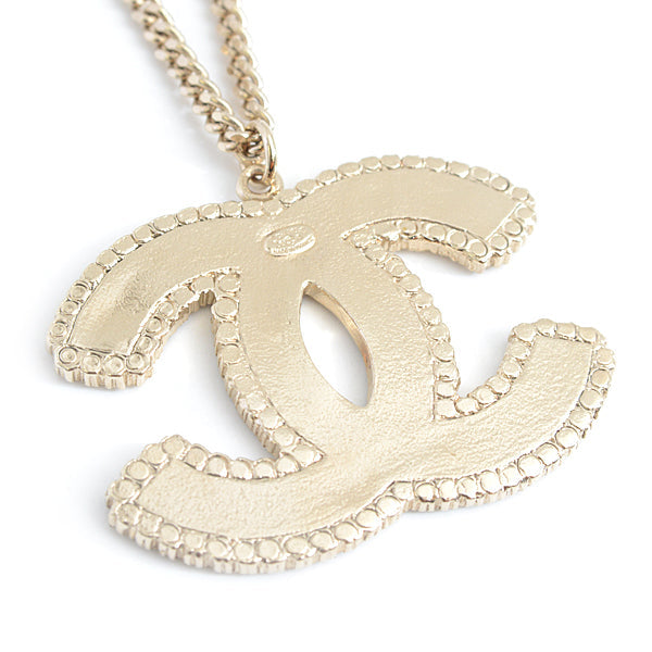 Chanel Coco Mark Rhinestone Pendant Necklace Gold Black White