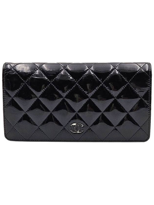 Chanel black patent silver CC logo long wallet 16th Chanel