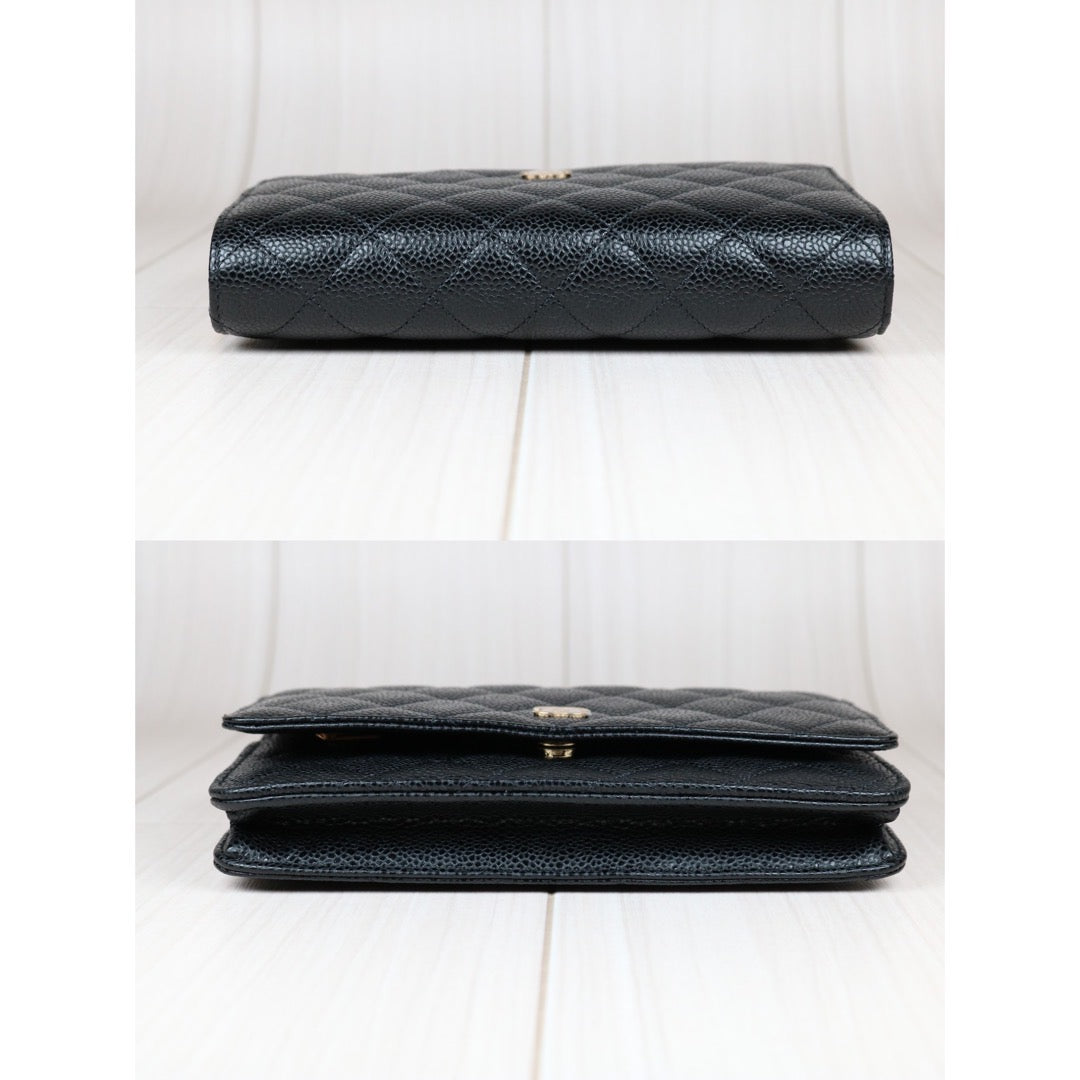 Rank SA｜ CHANEL Matelasse Caviar Skin Chain Wallet Black Gold Hardware Made in 2020-2021 Year ｜S24061101
