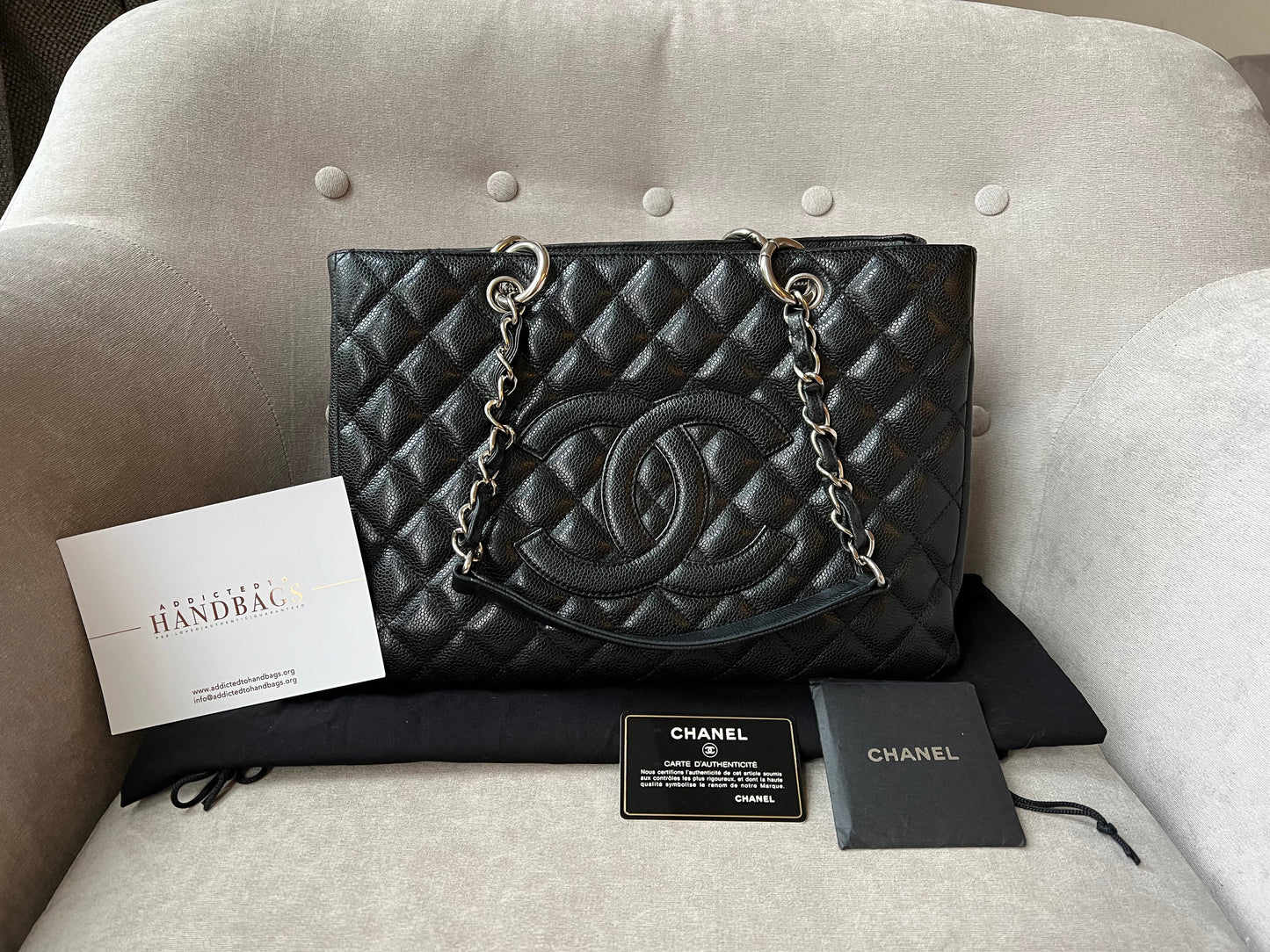Chanel Black Caviar Grand Shopper Tote  Silver Hardware